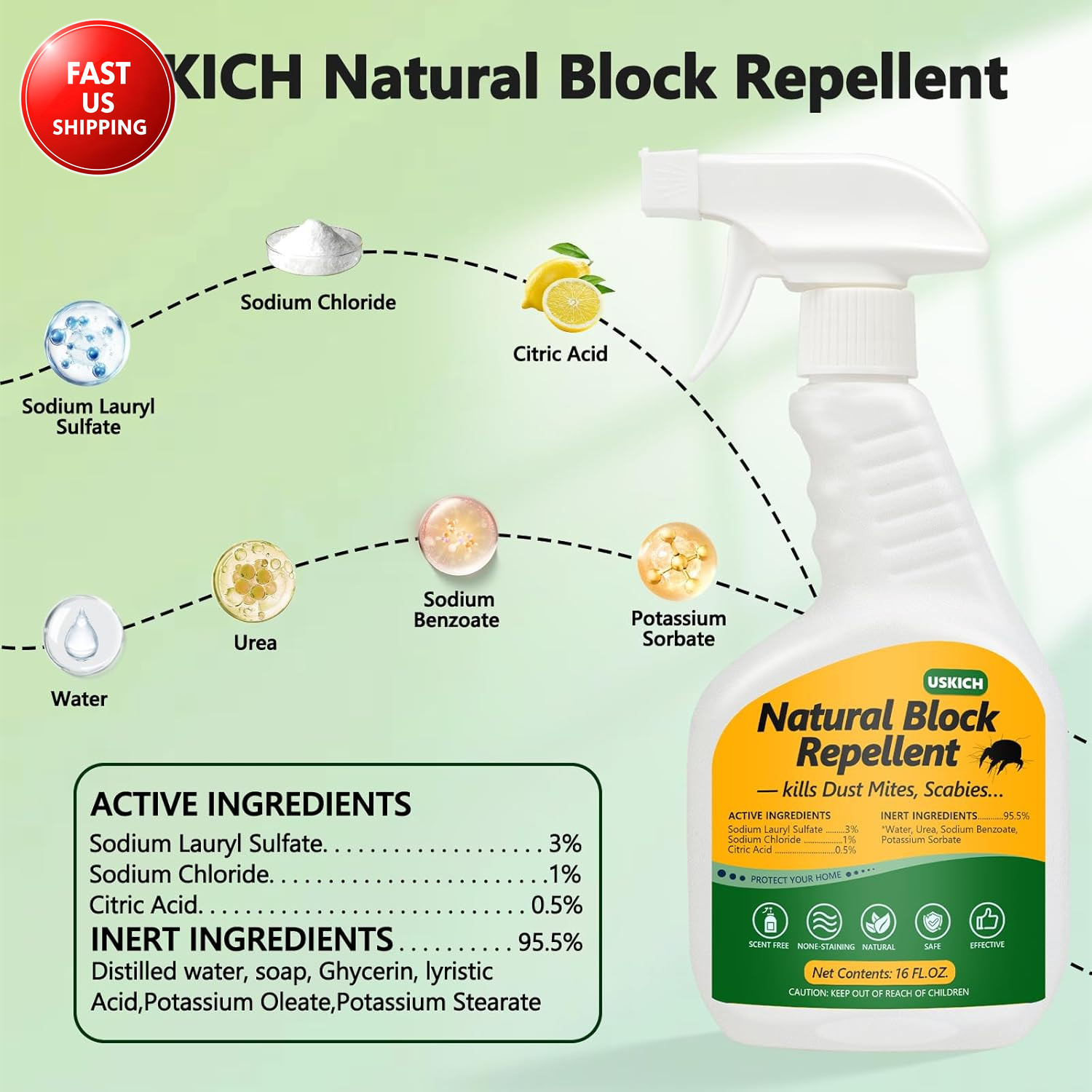 Mite Treatment Spray– 16 Oz – Kills Dust, Scabies, Spider, Carpet, Bird, Mouse &