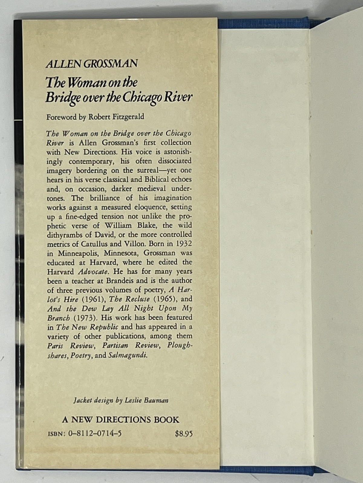 VTG The Woman on the Bridge over the Chicago River by Allen Grossman – 1979 HCDJ