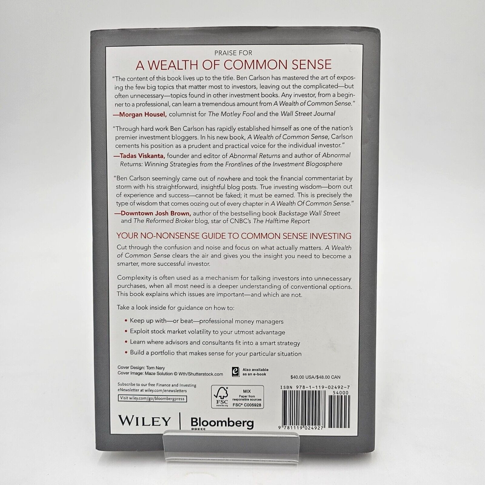 A Wealth Of Common Sense By Ben Carlson Hardcover Wiley Bloomberg Press – VG