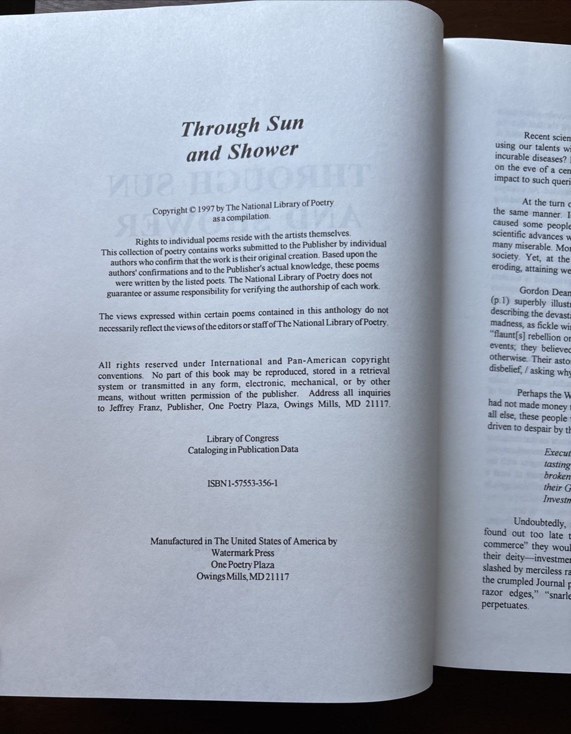 Through Sun and Shower 1997 The National Library of Poetry Chris Tyler, Editor