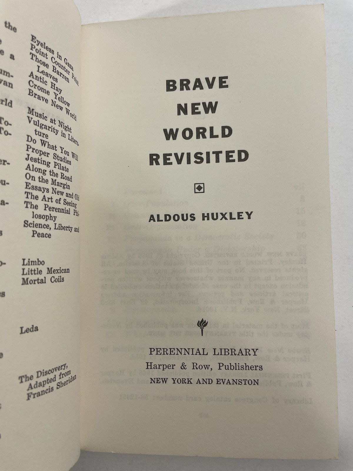 Brave New World Revisited Aldous Huxley 1965 Perennial Library Paperback