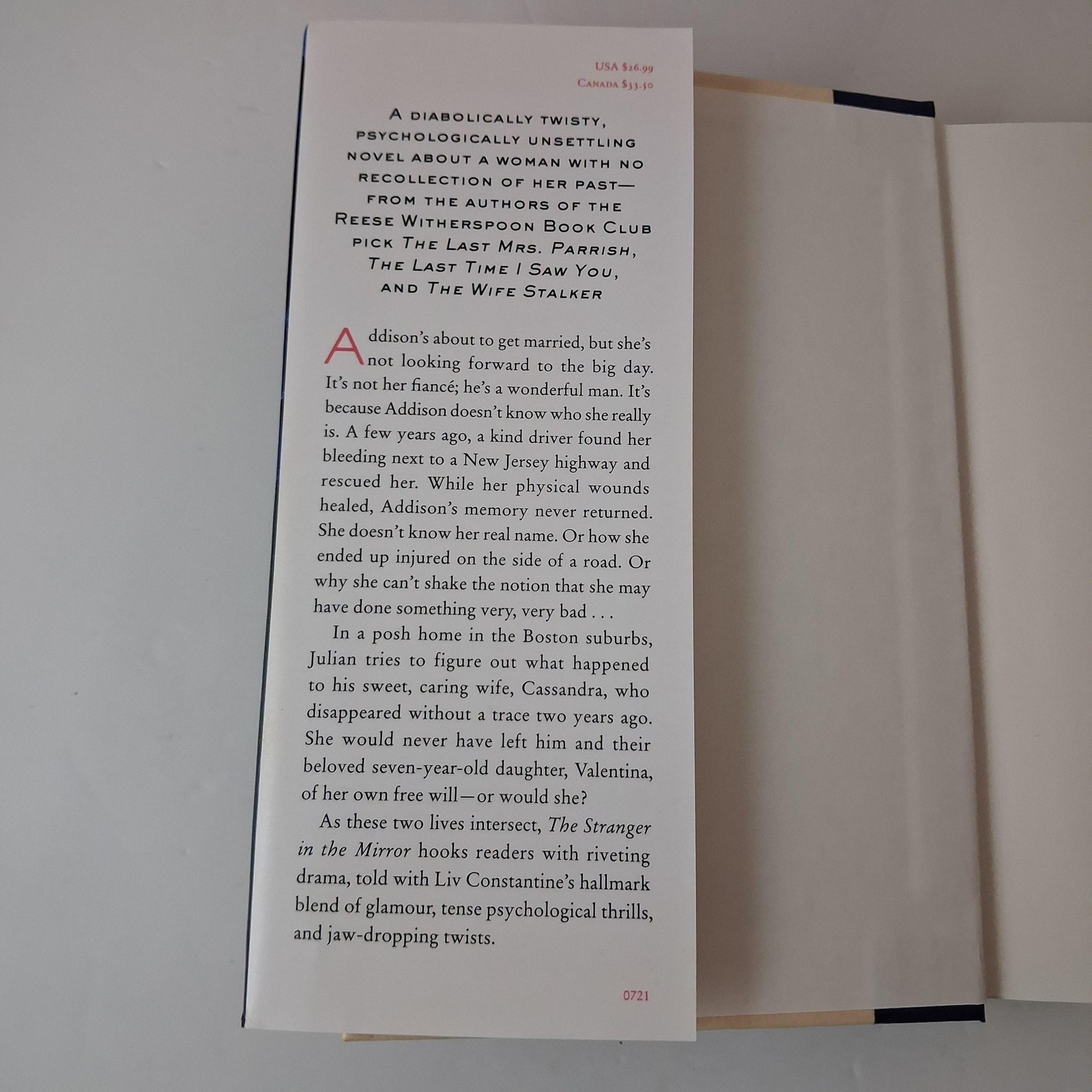 The Stranger In The Mirror Liv Constantine Harper Black HC DJ 2021 First Edition