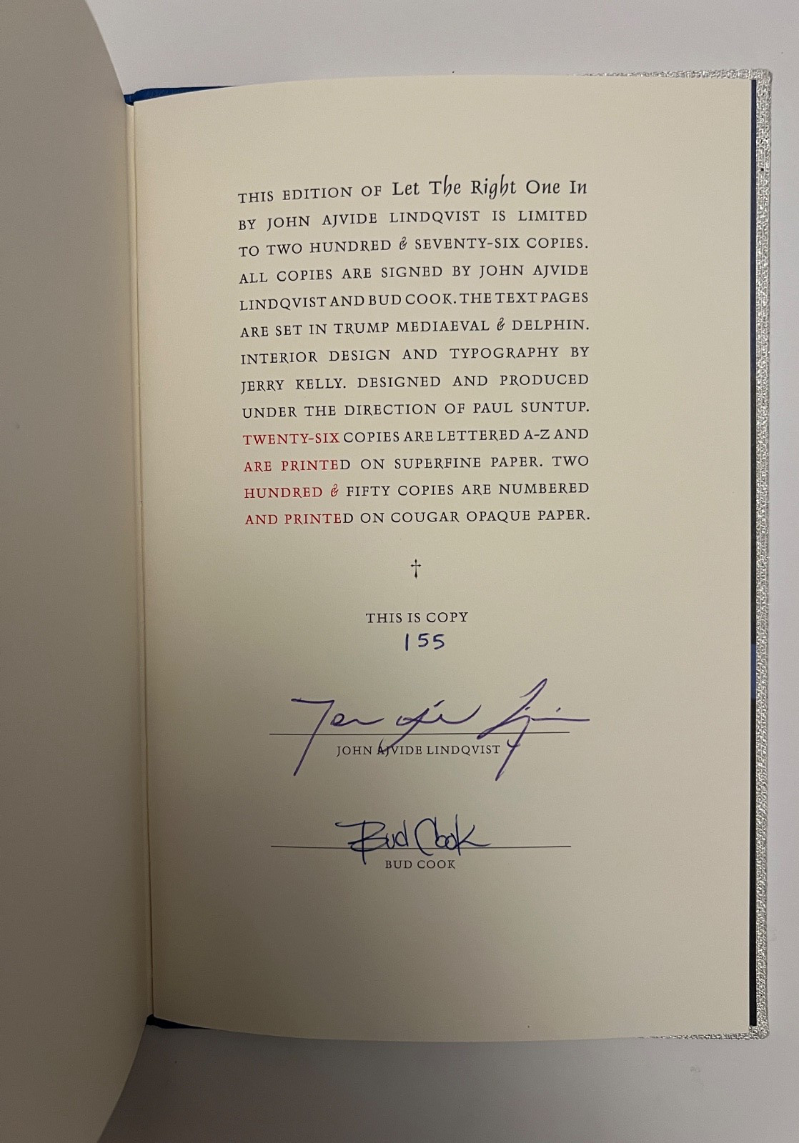 Let the Right One In John Ajvide Lindqvist Signed Numbered #155 Suntup Edit New