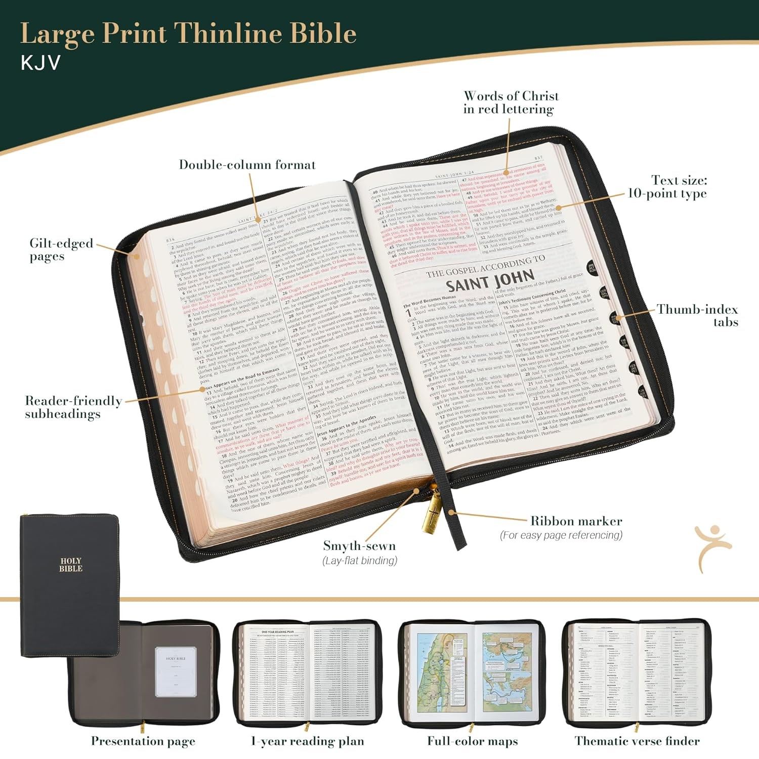 KJV Large Print Thinline Bible Black Zipper Indexed BRAND NEW in Shrink Wrap!!!