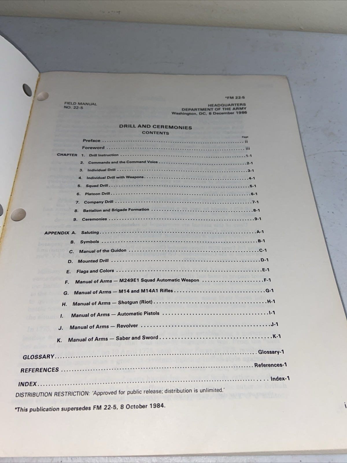 Drill & Ceremonies Dept Of The Army 1986 FM 22-5 PB Site File Copy