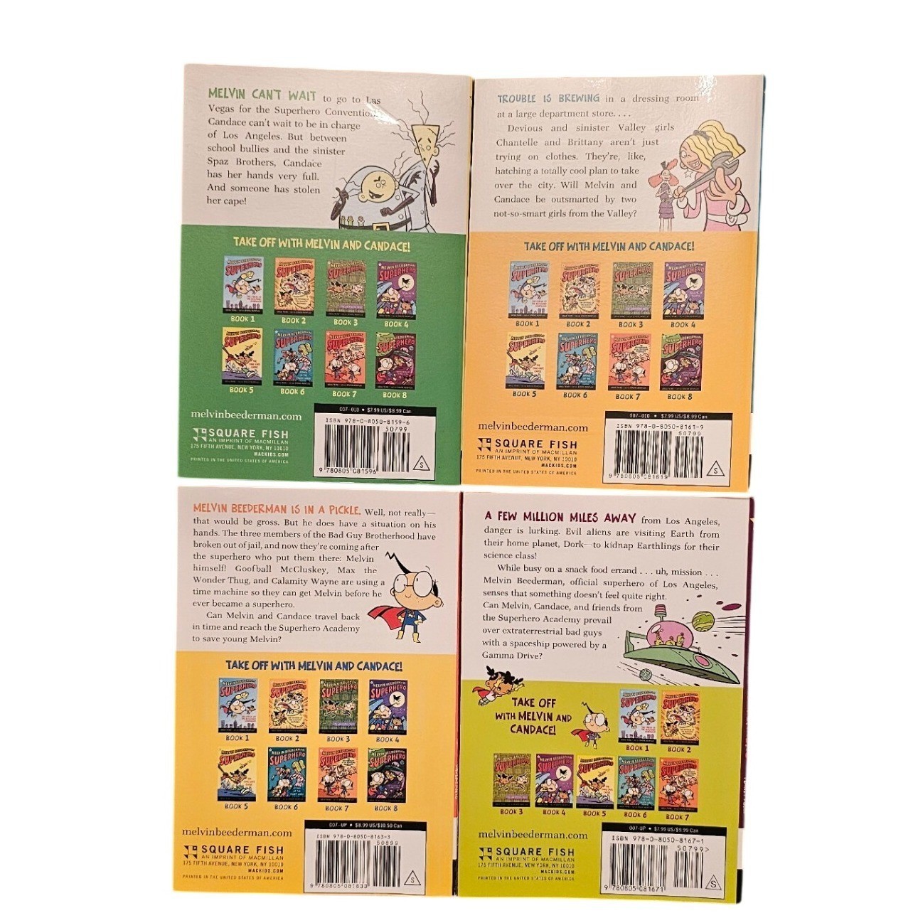 Melvin Beederman Superhero Books 1-8 Complete Series Greg Trine Square Fish Set