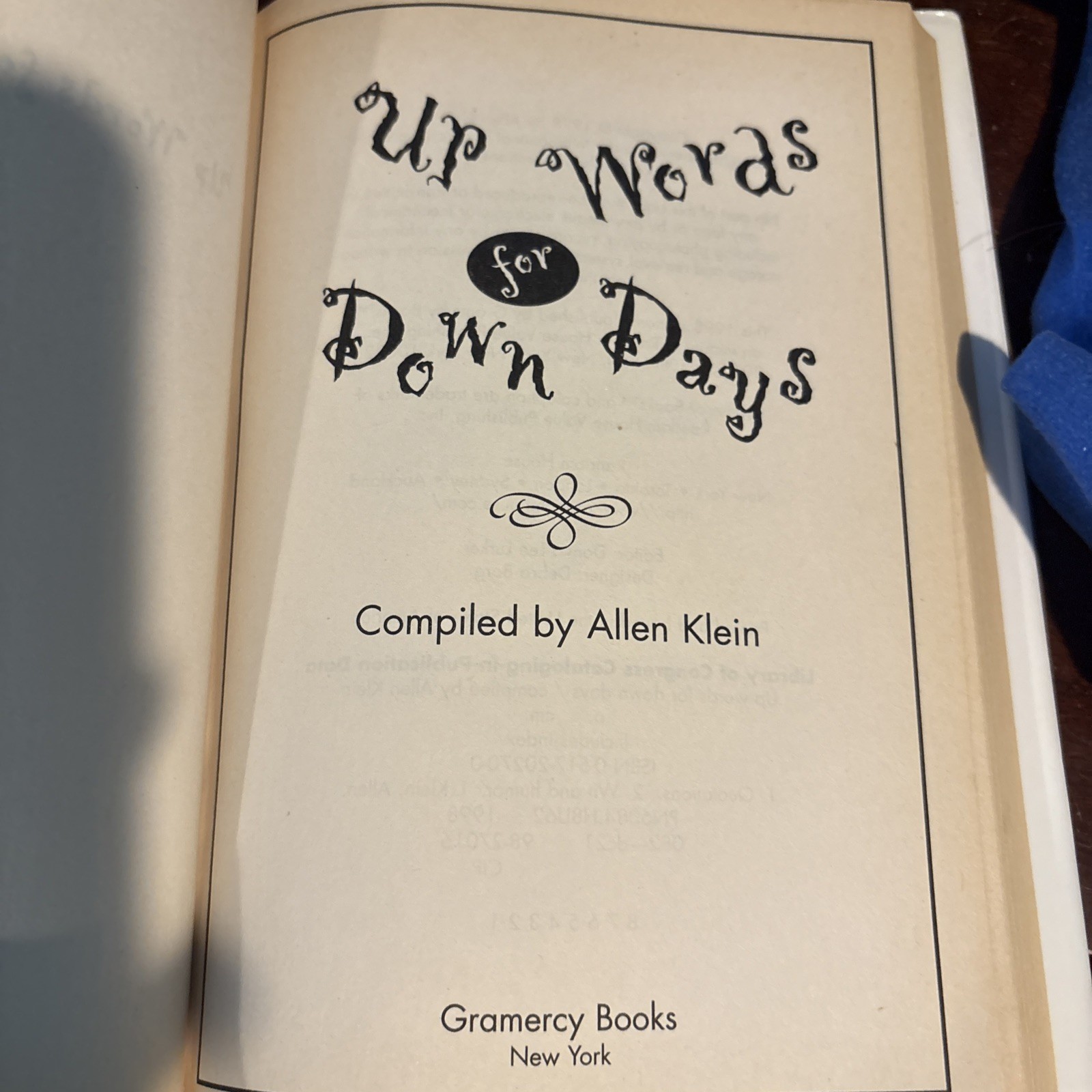 Up Words for Down Days by Allen Klein (1998, Hardcover)