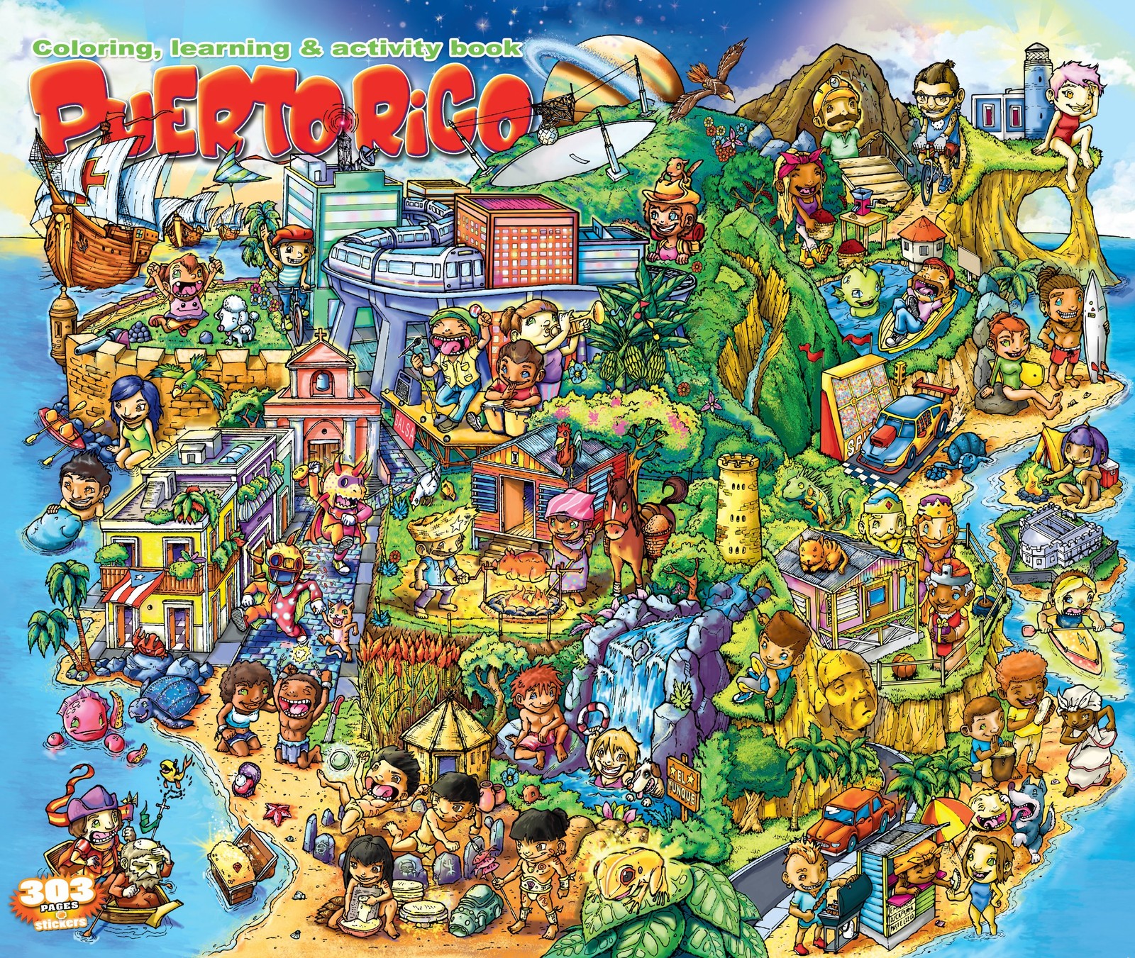 Puerto Rico Coloring Learning Activity Book 303 pages with 4 Pages of Colorf…