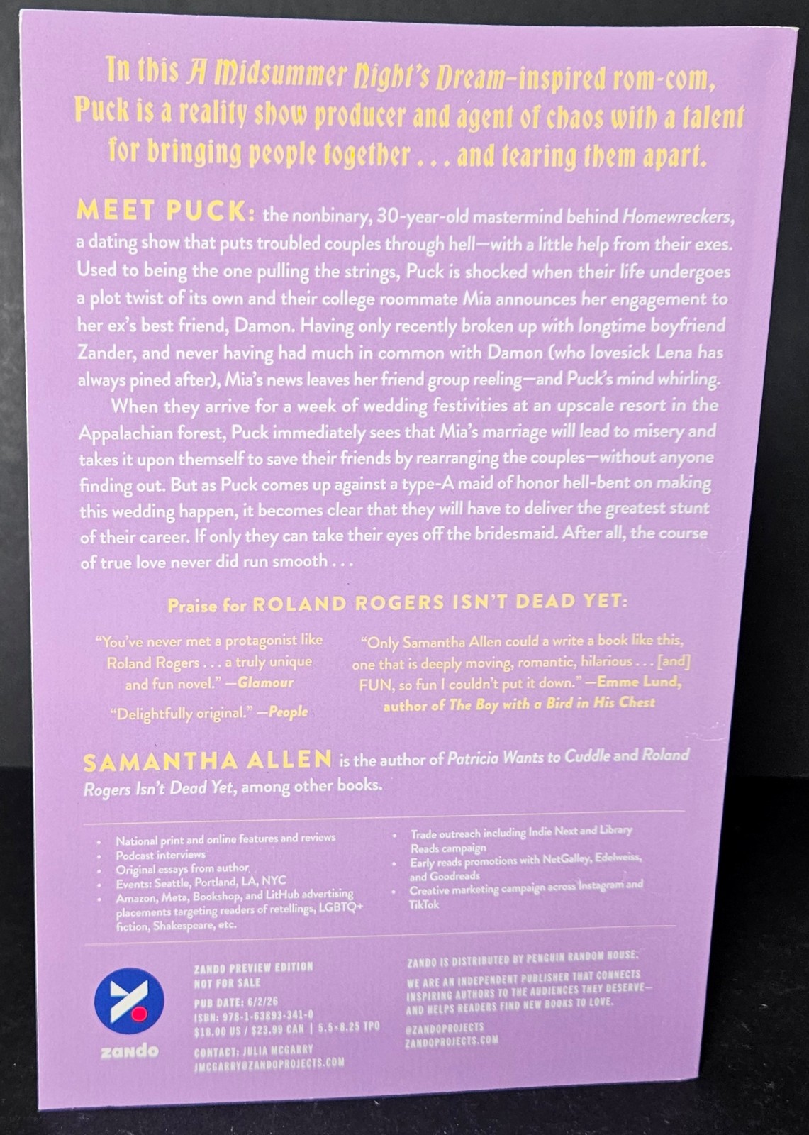 Puck by Samantha Allen (Patricia Wants to Cuddle) RARE Advance Readers Copy