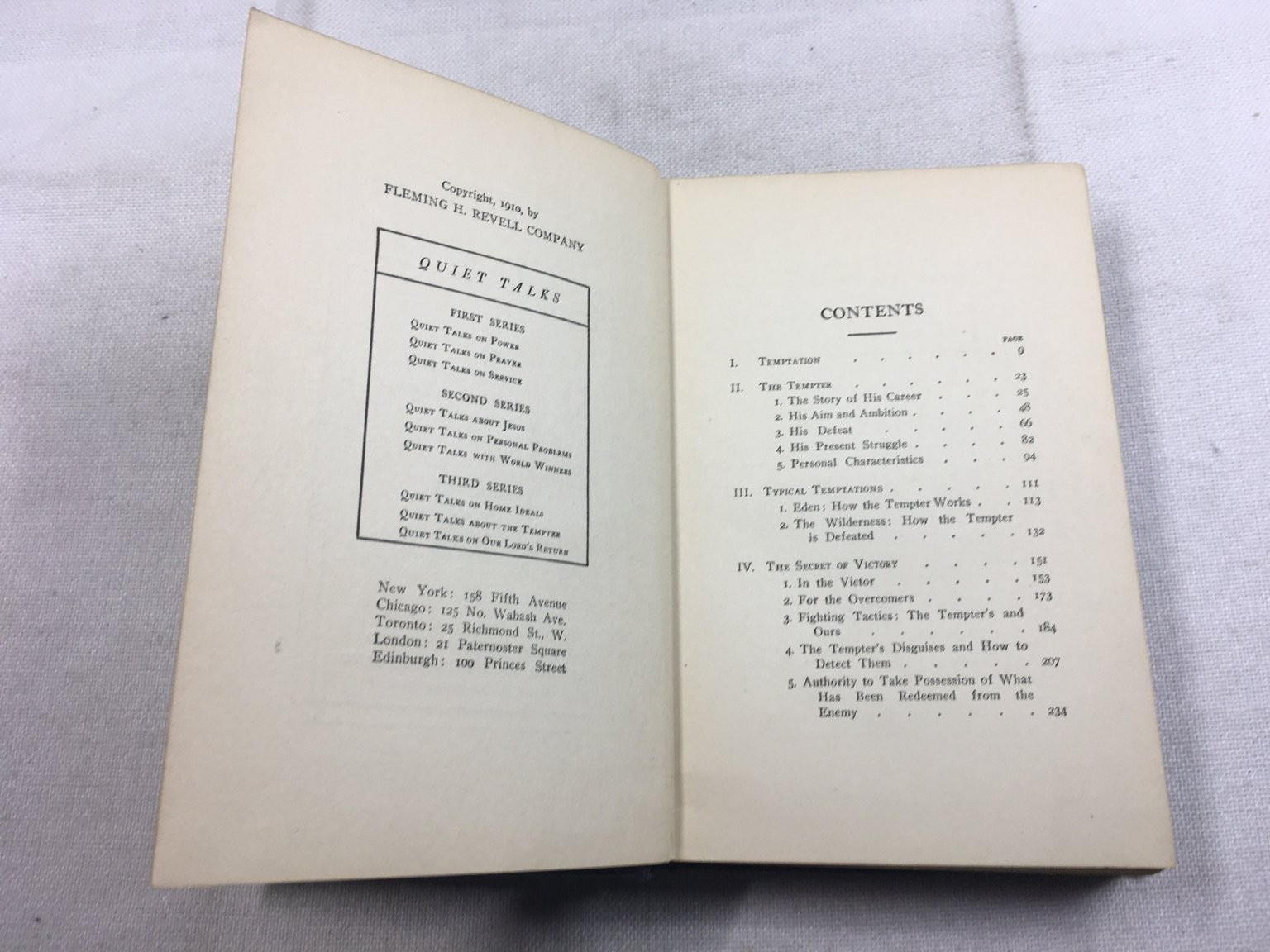 Quiet Talks about the Tempter S.D. Gordon 1910 Religious Christian Revell