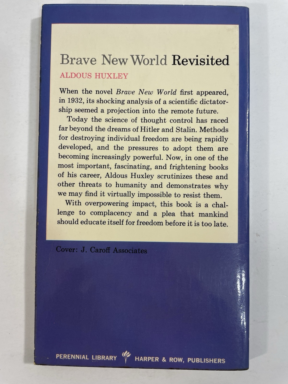 Brave New World Revisited Aldous Huxley 1965 Perennial Library Paperback