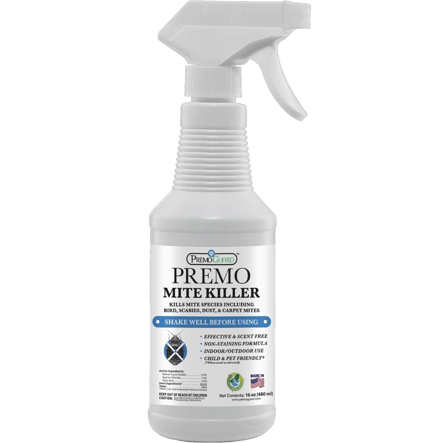 Premo Guard Mite Treatment Spray – 16 oz – Kills Dust, Scabies, Spider, Carpet,