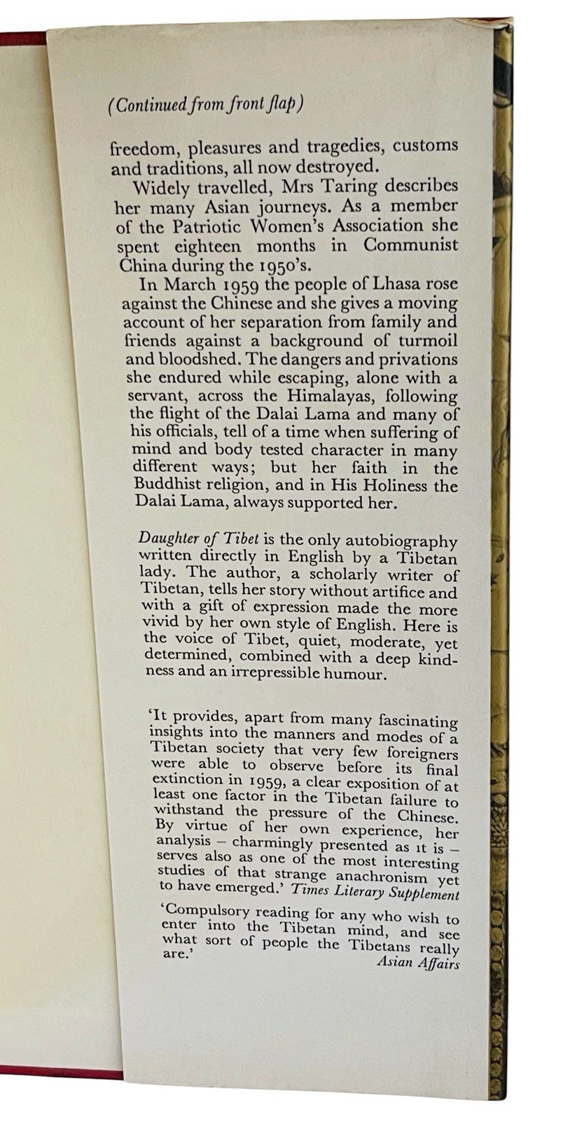 DAUGHTER OF TIBET RINCHEN DOLMA TARING 1971 2nd PRINTING AUTOBIOGRAPHY BUDDHIST