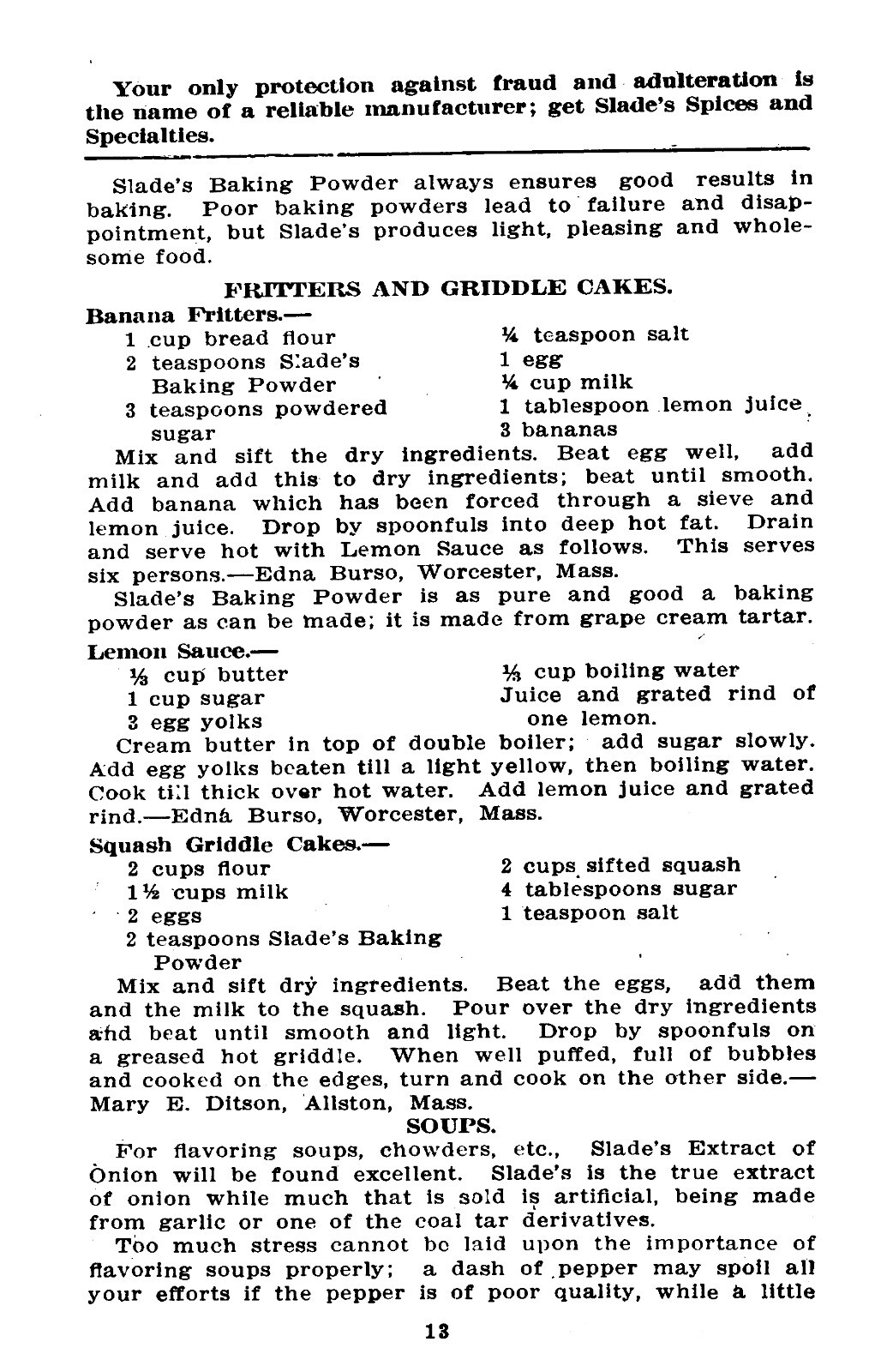 1920 Slade’s Cooking School Recipes Vintage Cook Book 76 Pages
