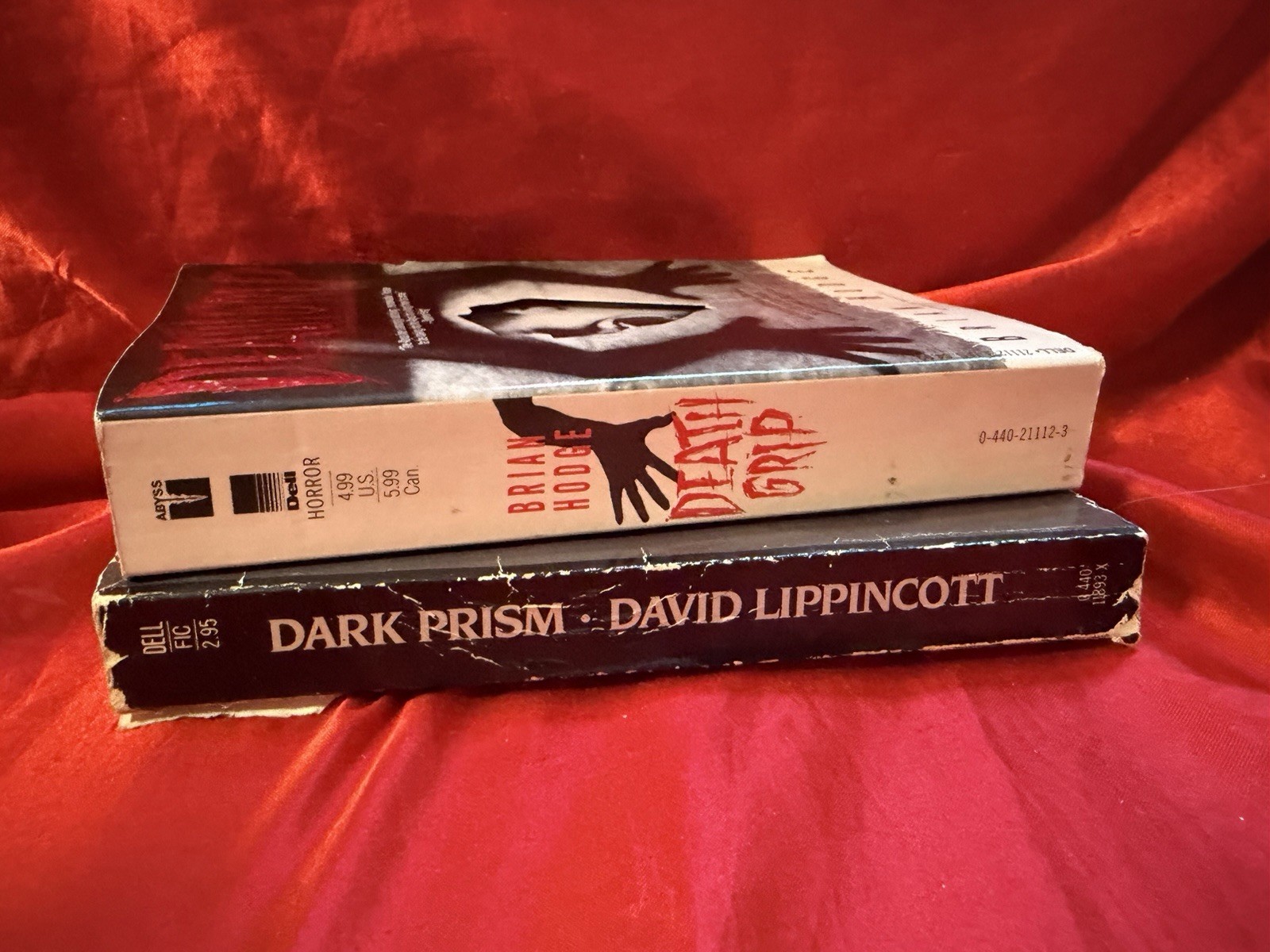 LOT of 2 VINTAGE HORROR PAPERBACKS F/HELL! Dark Prism & Death Grip (Dell/Abyss)