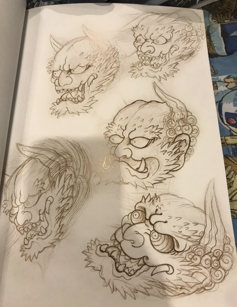 Japanese Oni Dragon Tattoo Sketchbook Irezumi Horimono Lotus Hannya Namakubi ADE