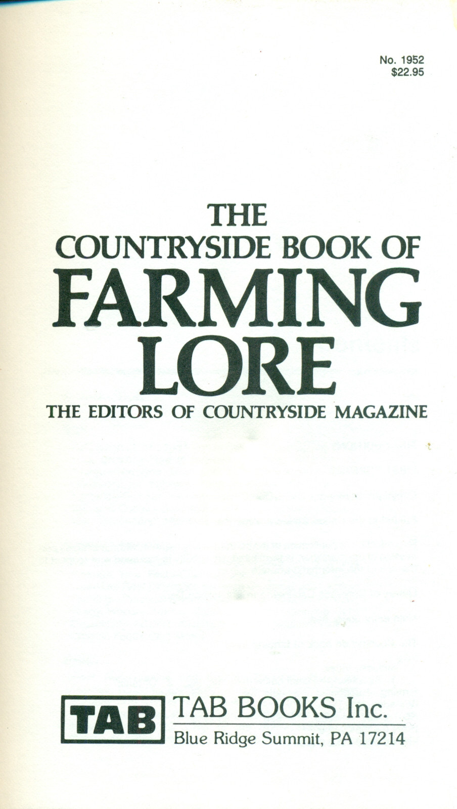 The Countryside Book of Farming Lore, 1985