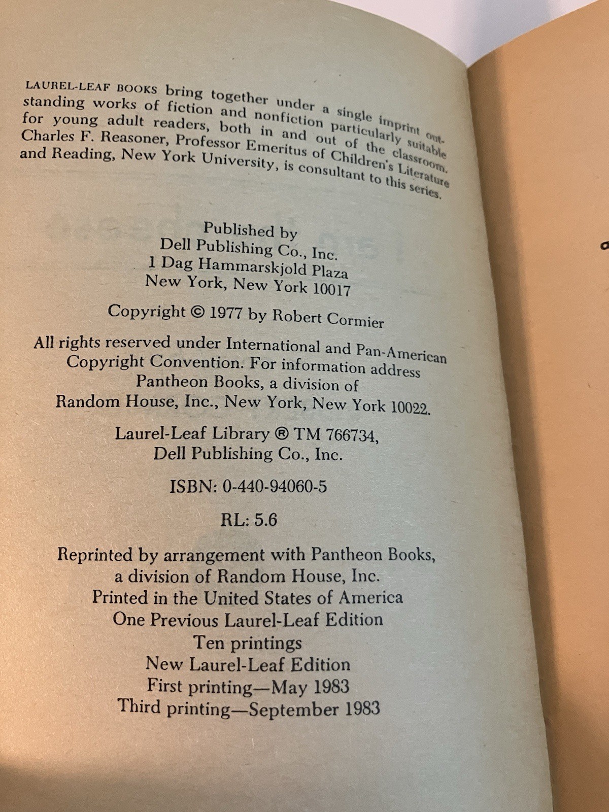 I AM THE CHEESE ROBERT CORMIER PB 1983 LAUREL LEAF CORRUPTION TV MOVIE TIE-IN