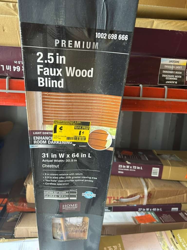 NEW Home Decorators Faux Wood Blinds 2.5 in – 35 in W x 64 in L Chestnut Enhance