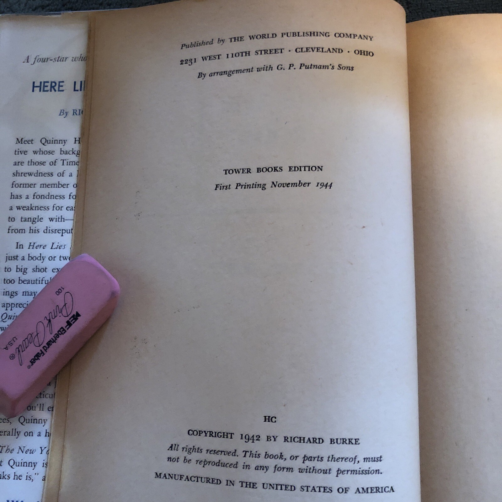 1944 (mystery) Here Lies The Body by R. Burke hardback w/DJ 280 browned pages