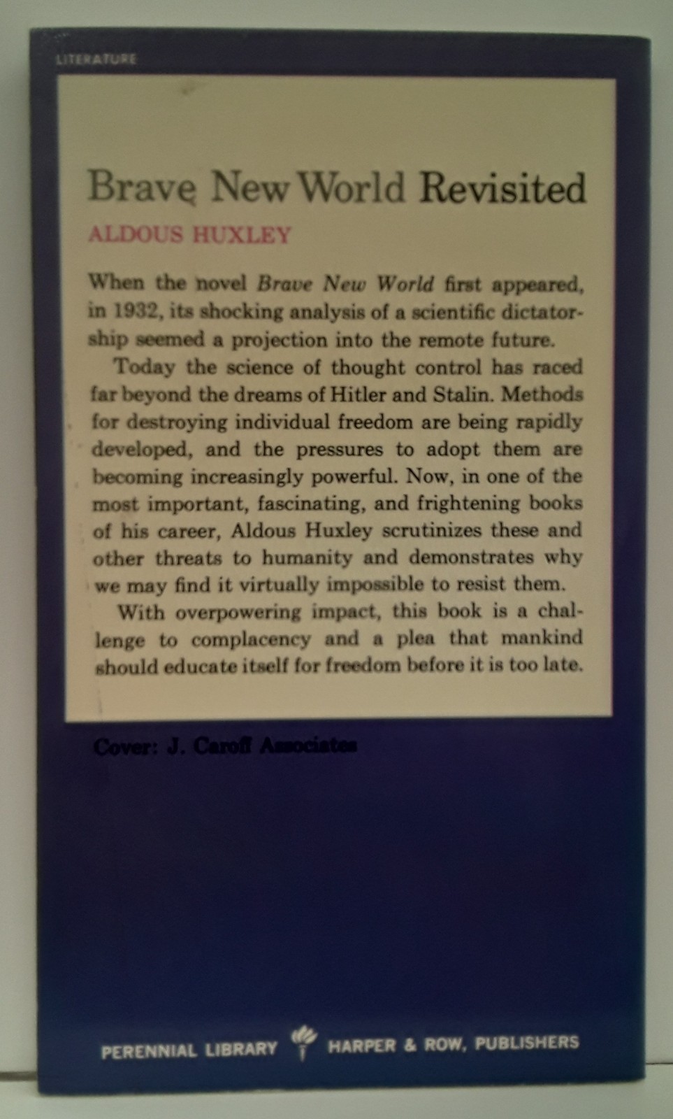 Brave New World Revisited Aldous Huxley PB Book 1965 Perennial Library Harper