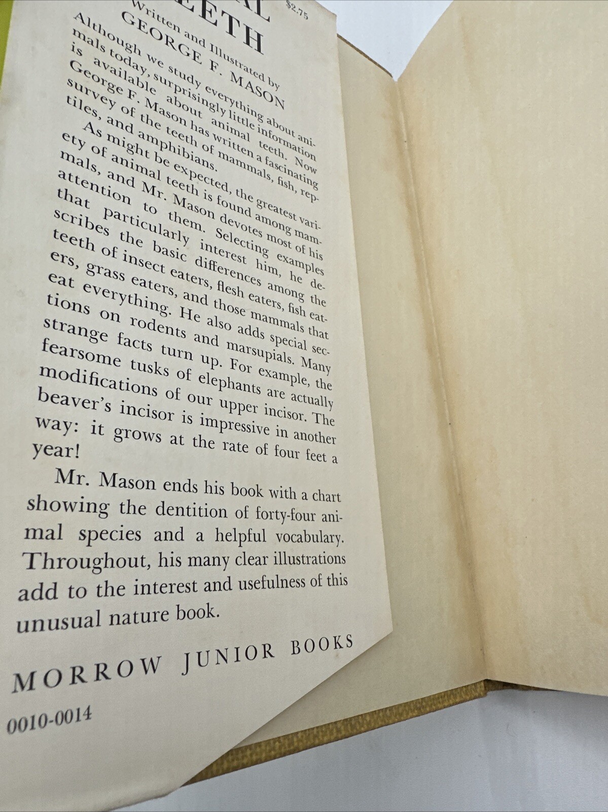 Animal Teeth George F Mason 1965 Hardcover 96 Pages Morrow Junior Books Library