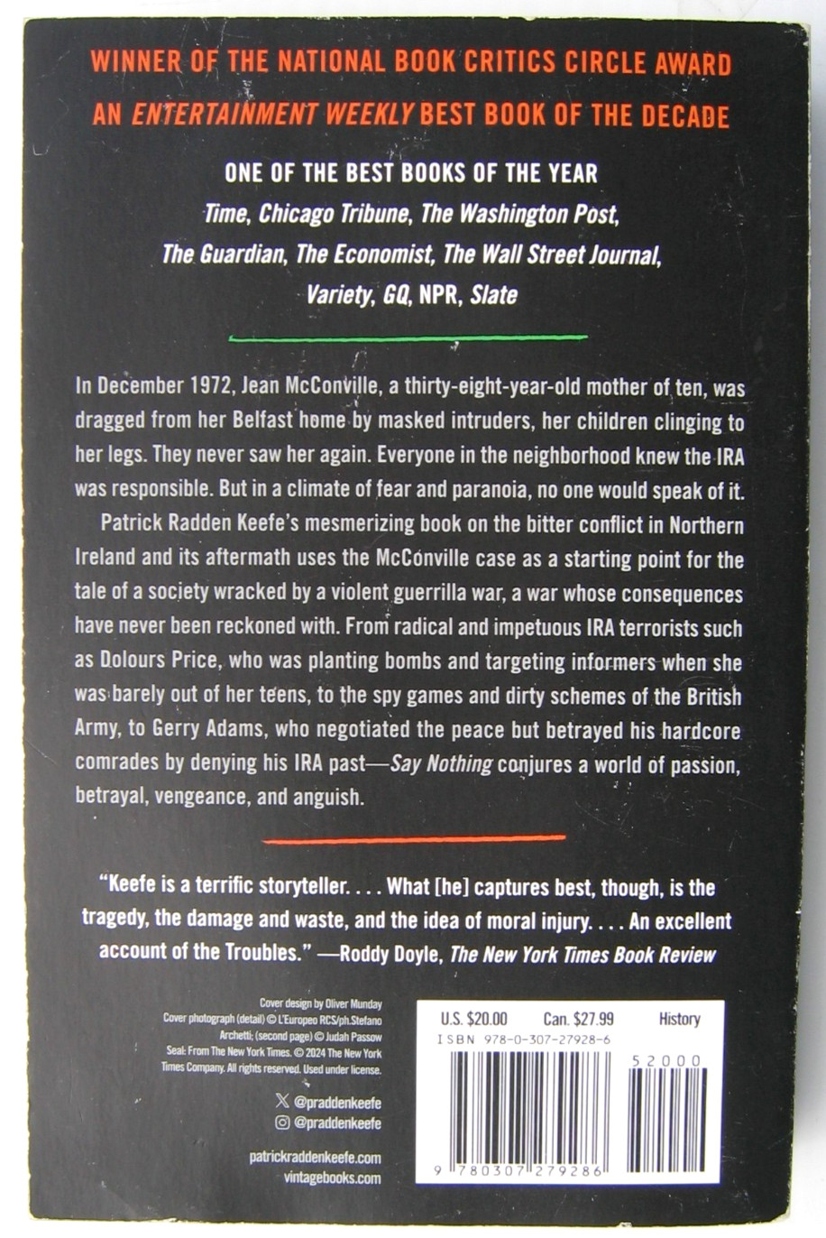 Say Nothing True Story of Murder & Memory in Northern Ireland P Keefe Trade PB