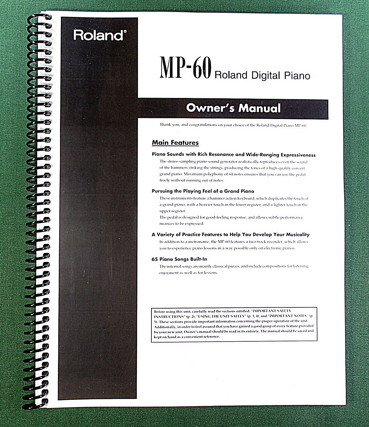 Roland MP-60 Owner’s Instruction Manual: 44 Pages & Protective Covers!