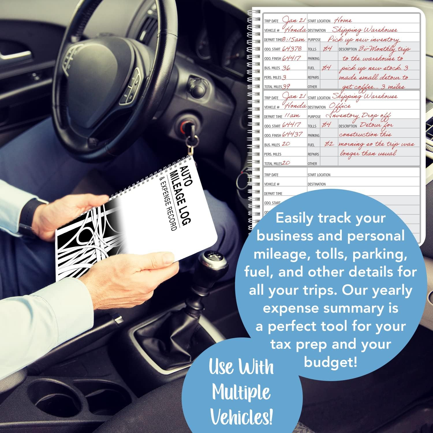 Auto Mileage Log Book Expense Record For Taxes 5×7 Wire O 126 Pages USA