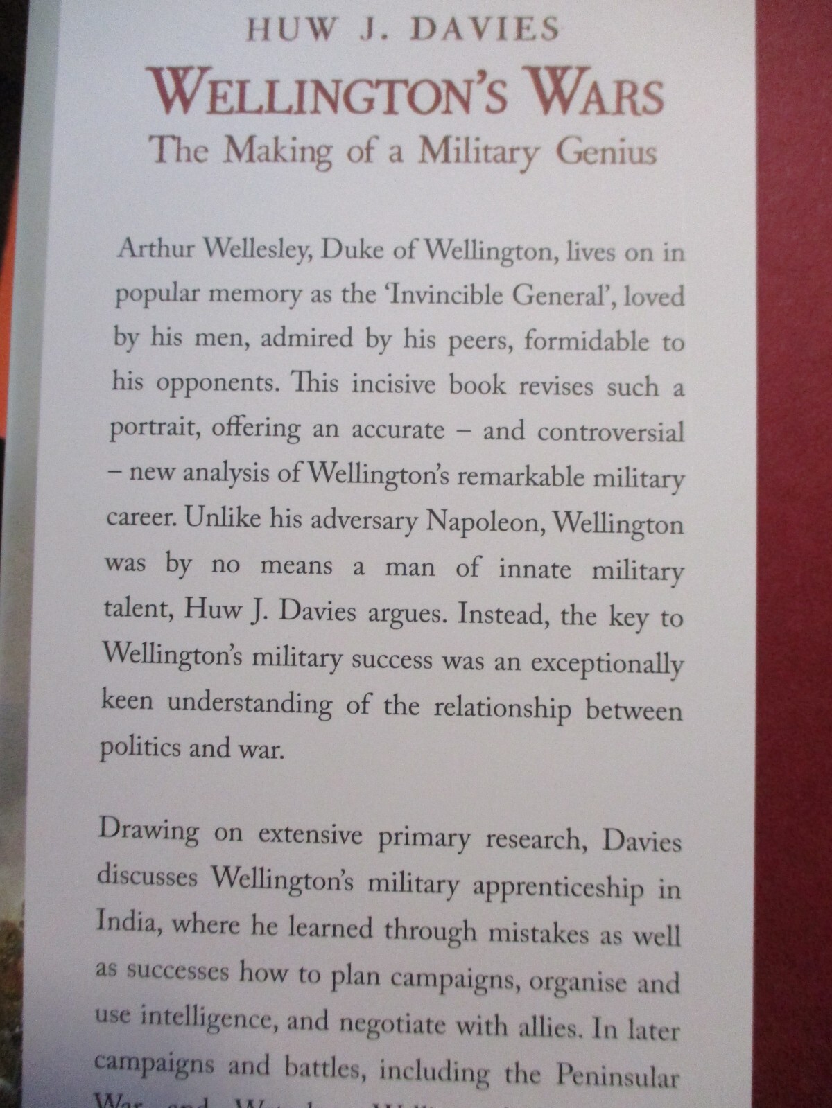 Wellington’s Wars: The Making of a Military Genius HC DJ by H. J. Davies New