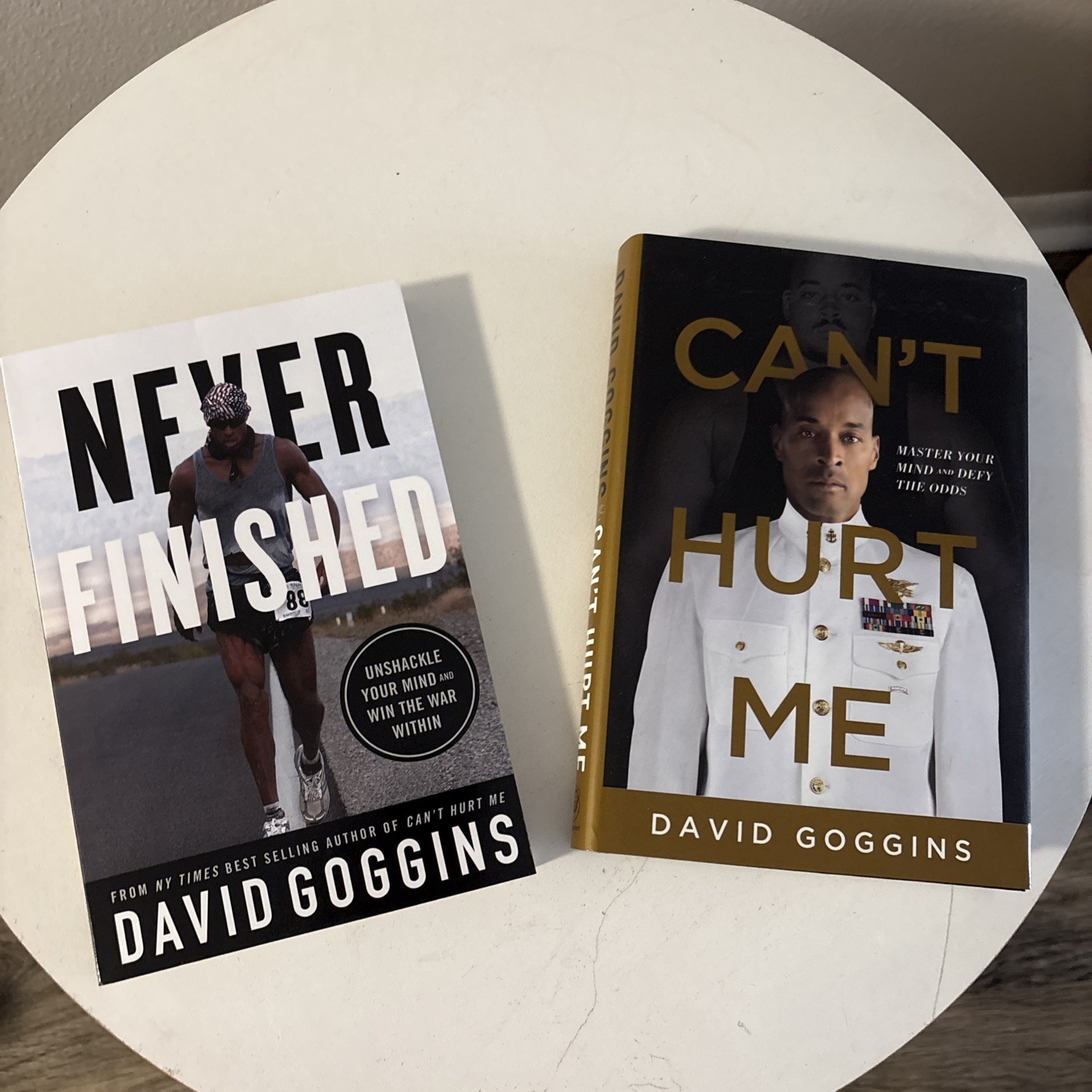 Can’t Hurt Me(hardcopy), Never Finished (paperback) by David Goggins