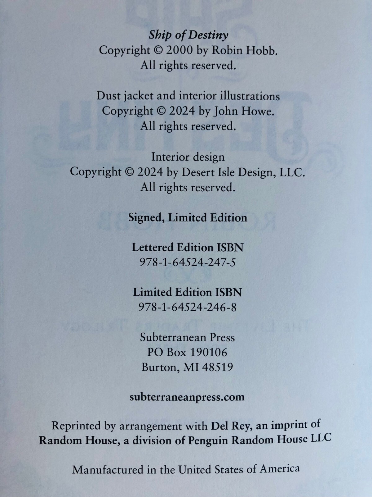 SIGNED The Mad Ship & Ship of Destiny by Robin Hobb SUBTERRANEAN PRESS Matching