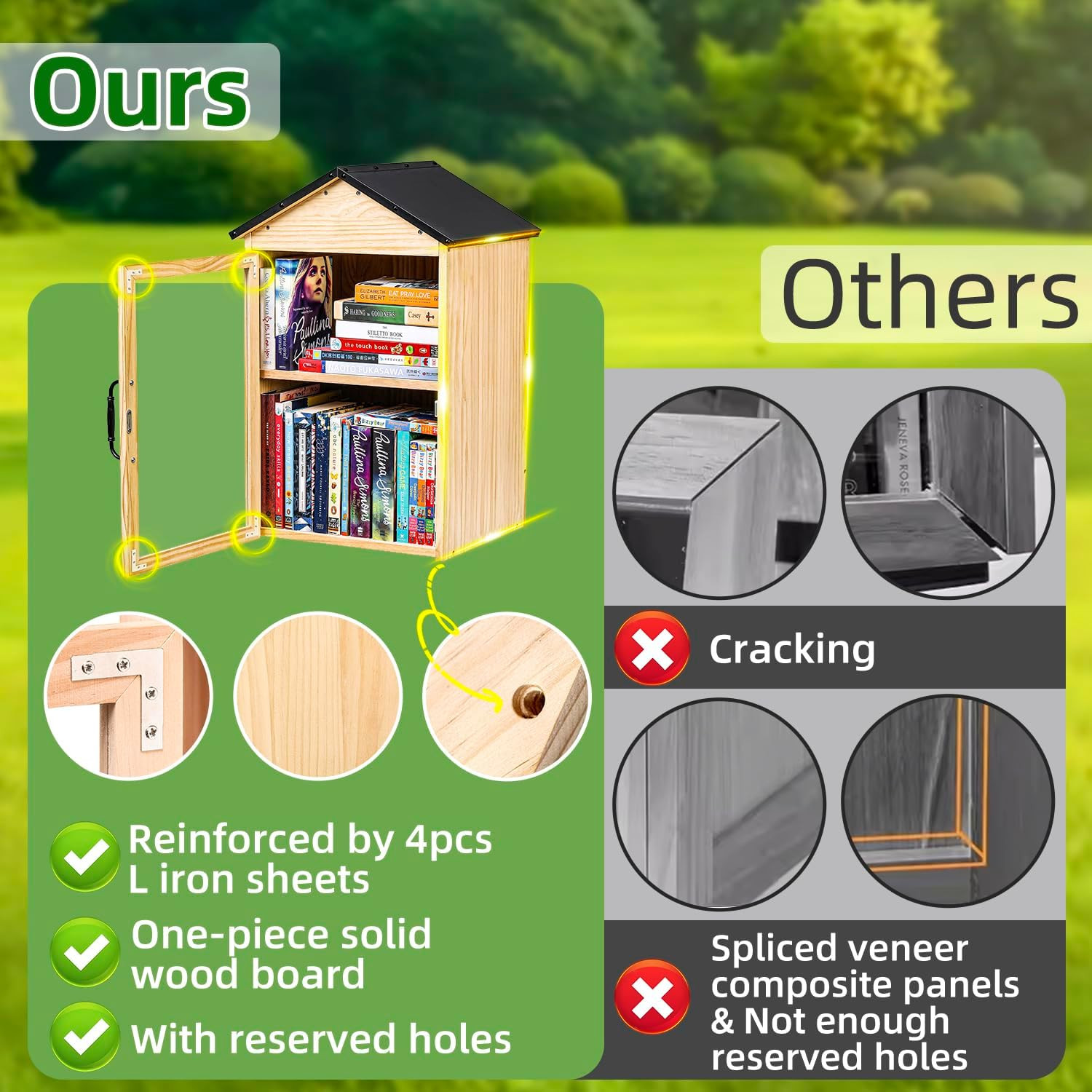 Outdoor Little Library Box – 2-Tier Weatherproof Wood for Community Sharing