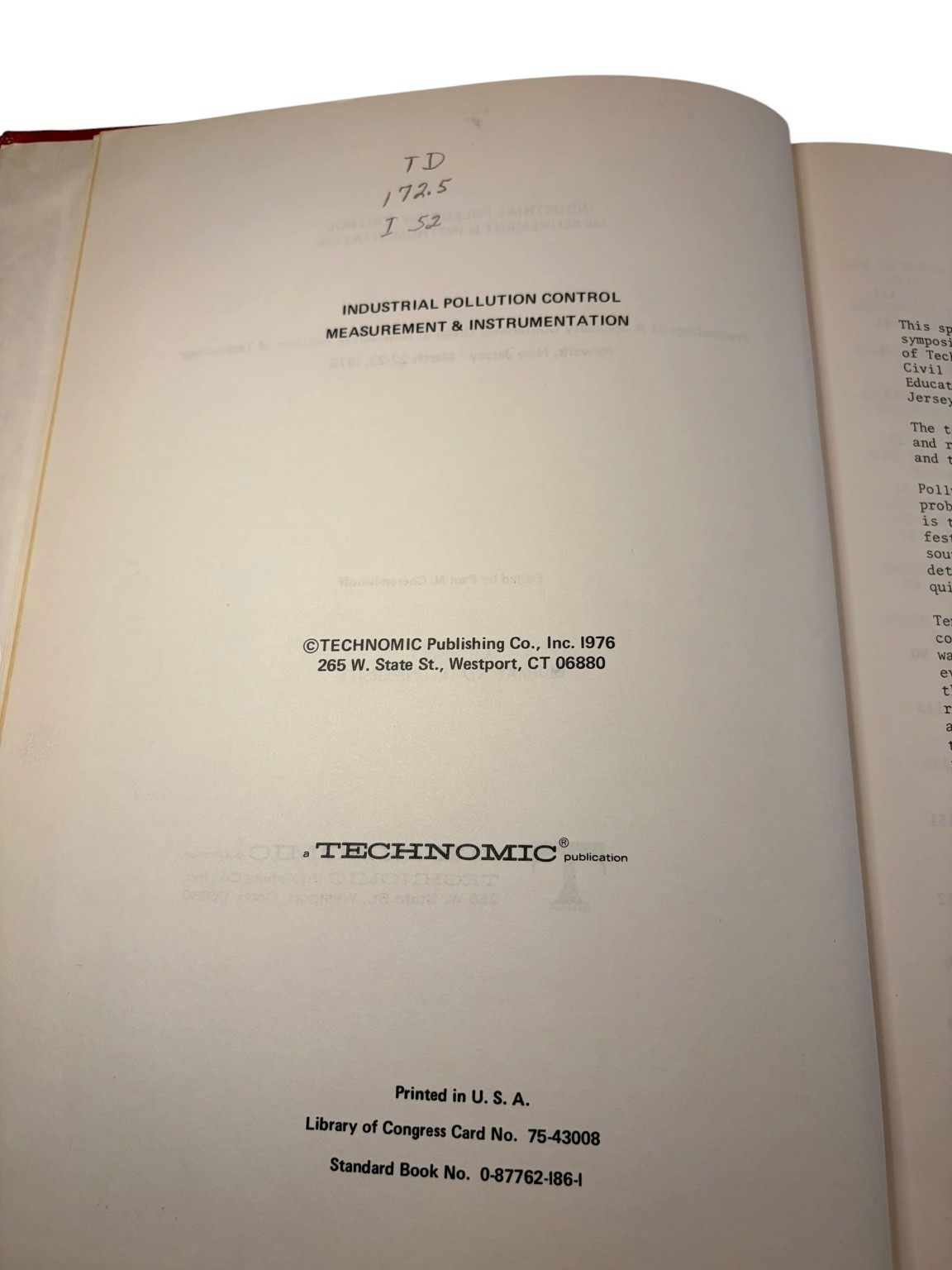 Industrial Pollution Control Measurement Instrumentation Cheremisinoff 1976