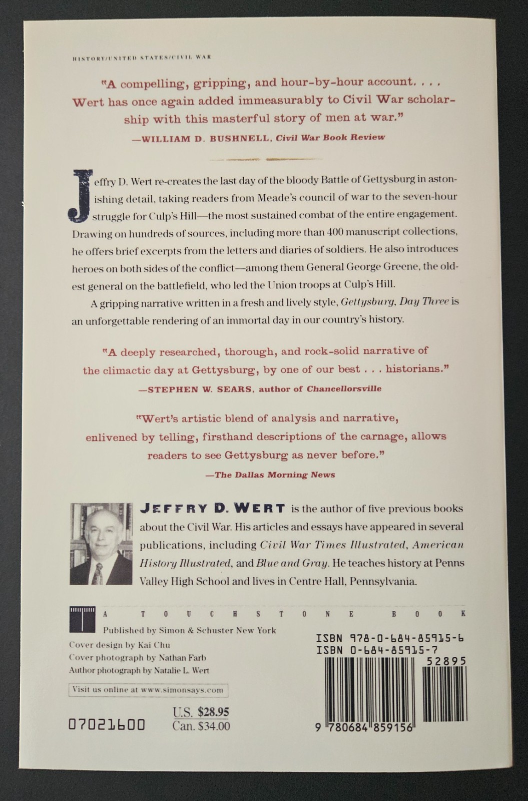 Gettysburg: Day Three – Jeffry D. Wert – 2002, Paperback, SIGNED