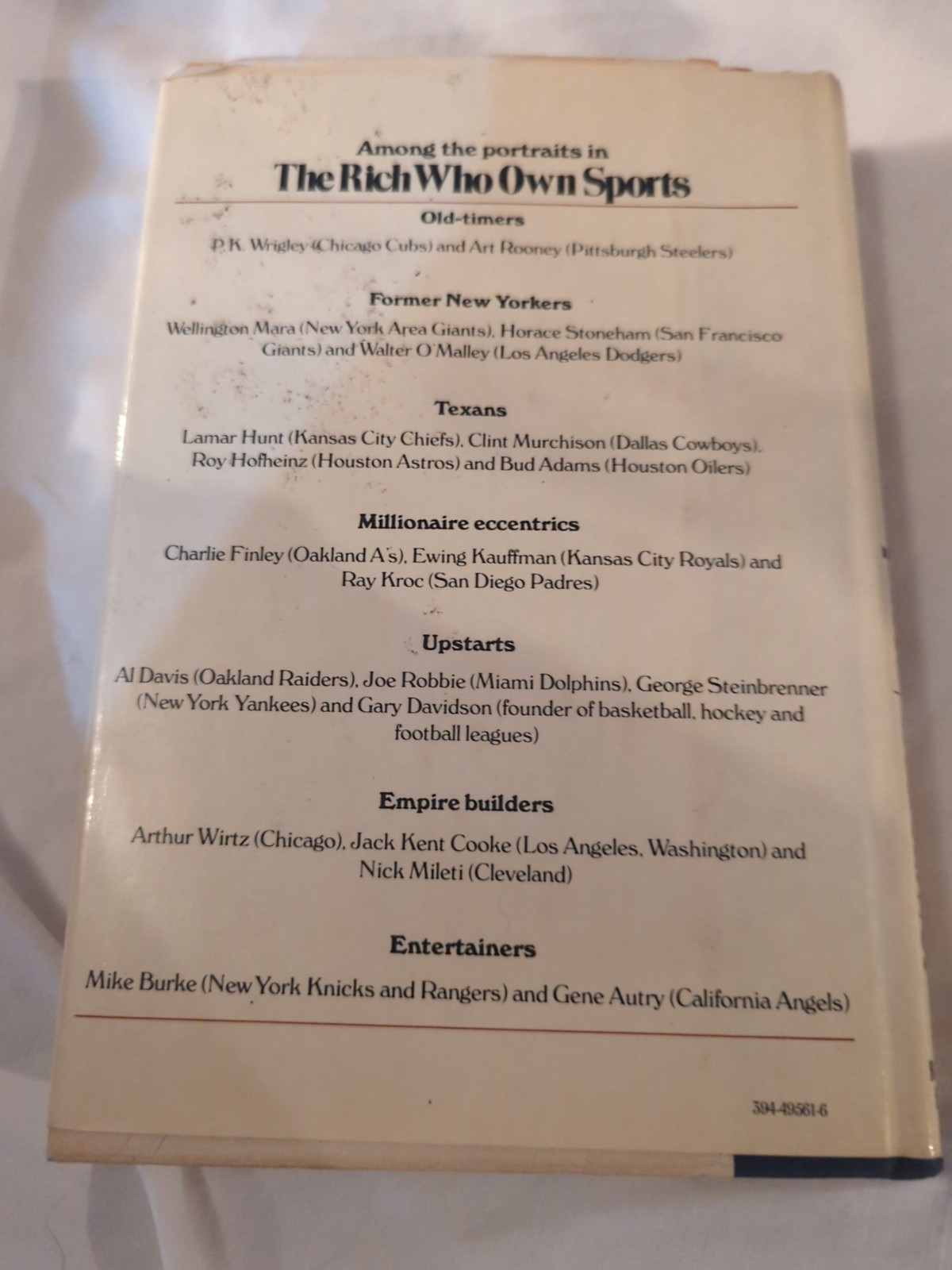The Rich Who Own Sports, by Don Kowet 1977 First Edition