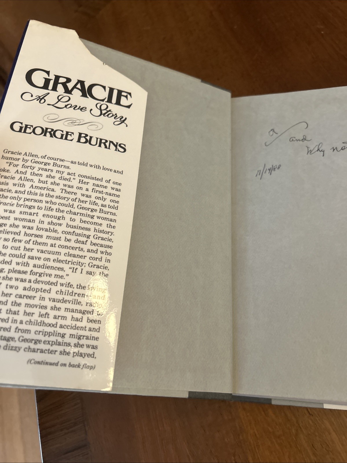 SIGNED Gracie : A Love Story by George Burns 1988 HCDJ 1st Print VG