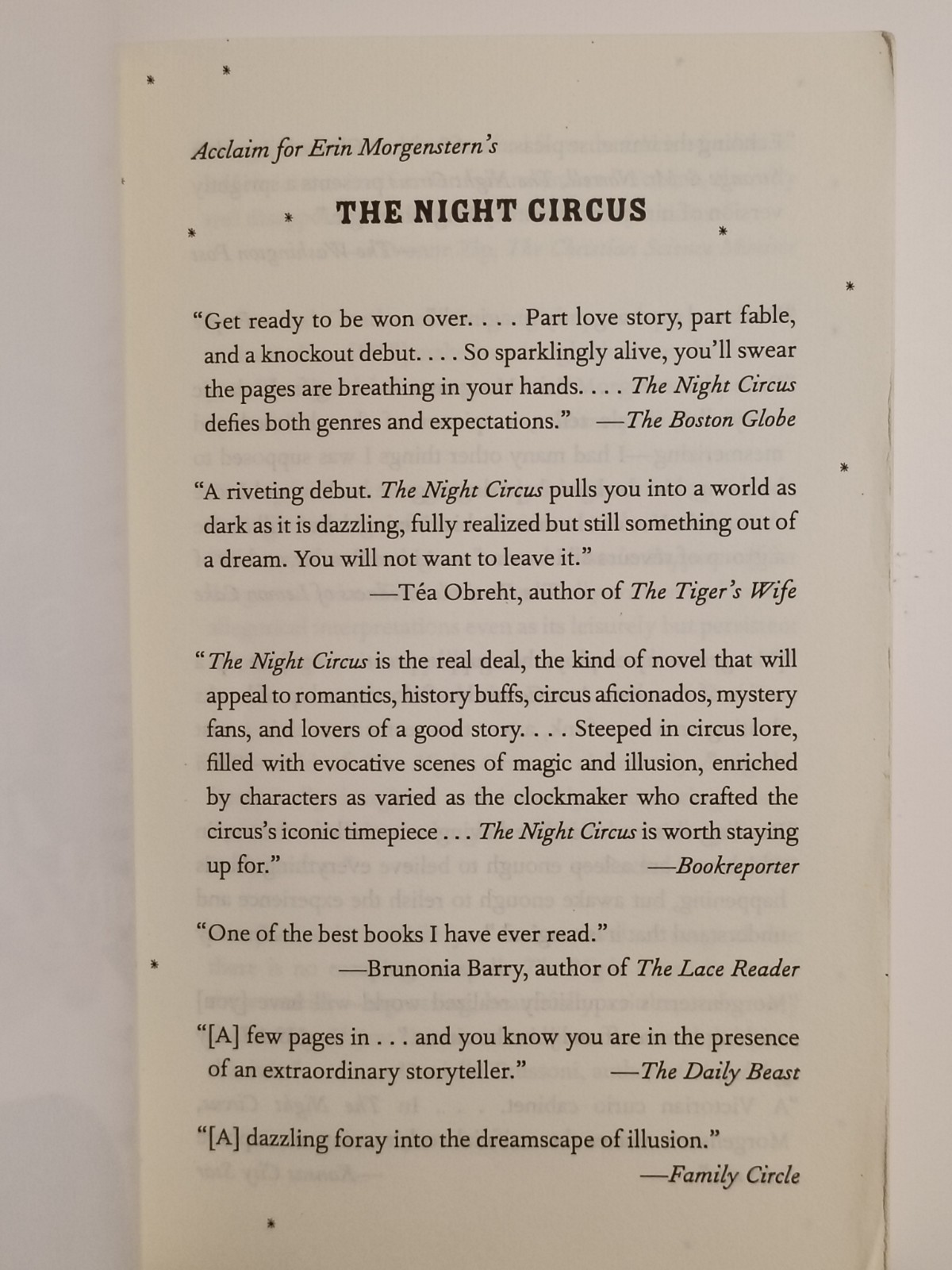 Night Circus : A Novel by Erin Morgenstern – 2012 Anchor Books PB
