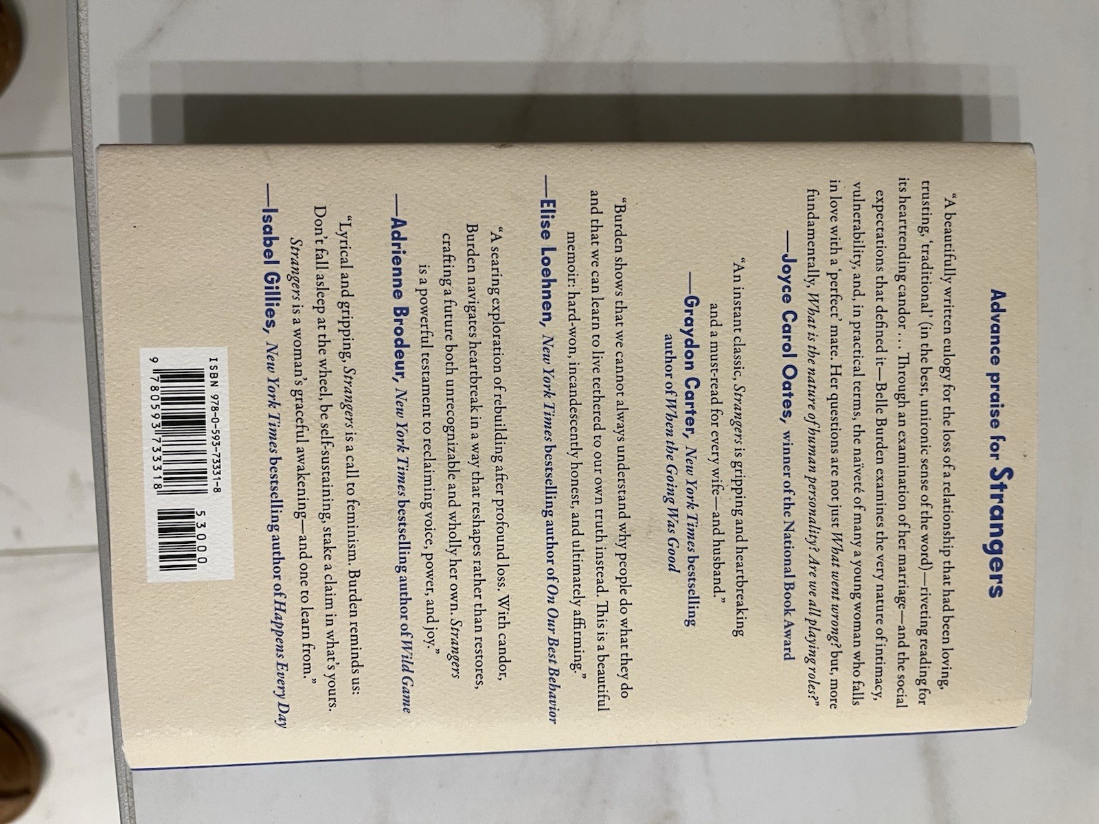 Strangers A Memoir of Marriage by Belle Burden Hardback Memoir Book