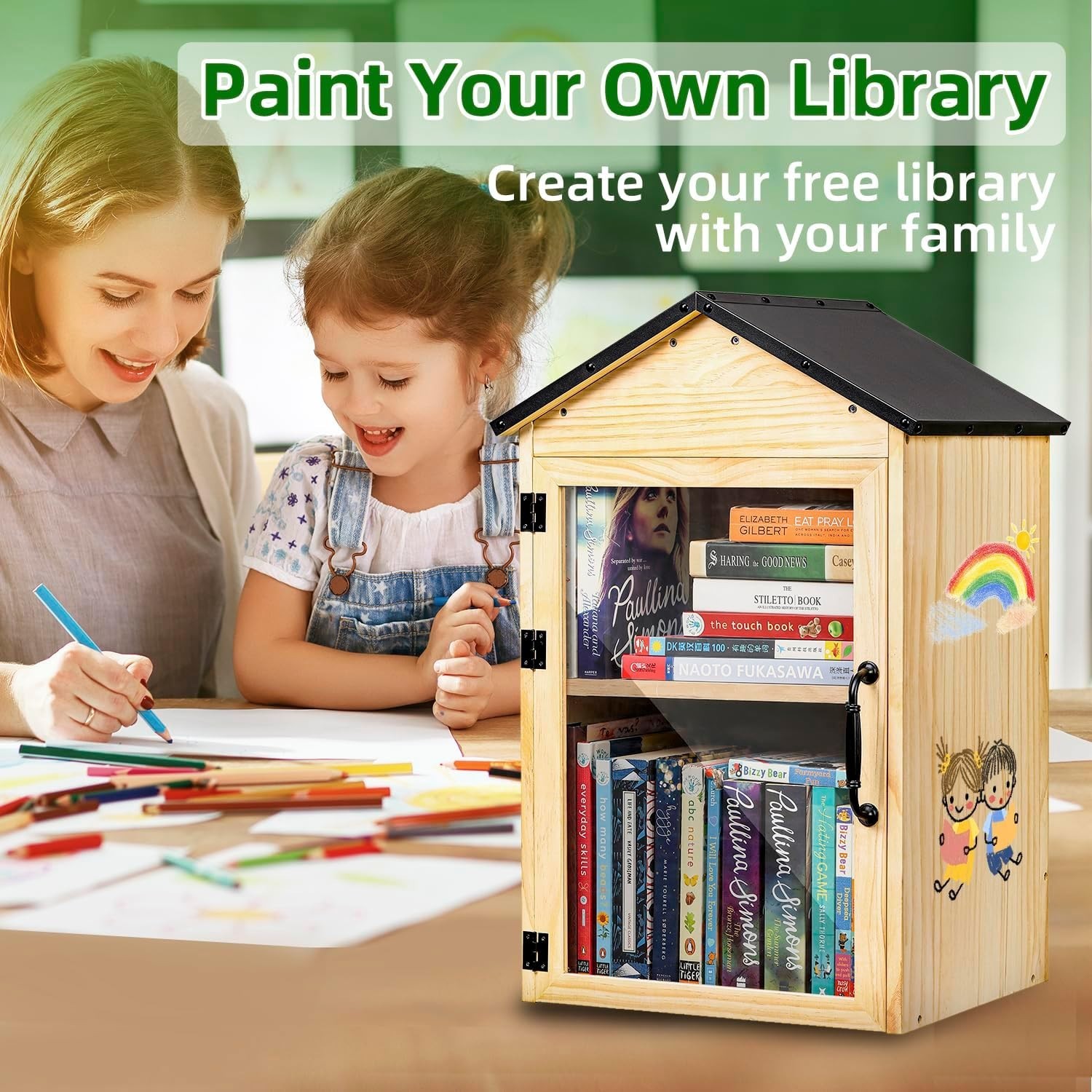 Little Library Box Outdoor, 2-Tier Little Library for Neighborhoods Weatherproof