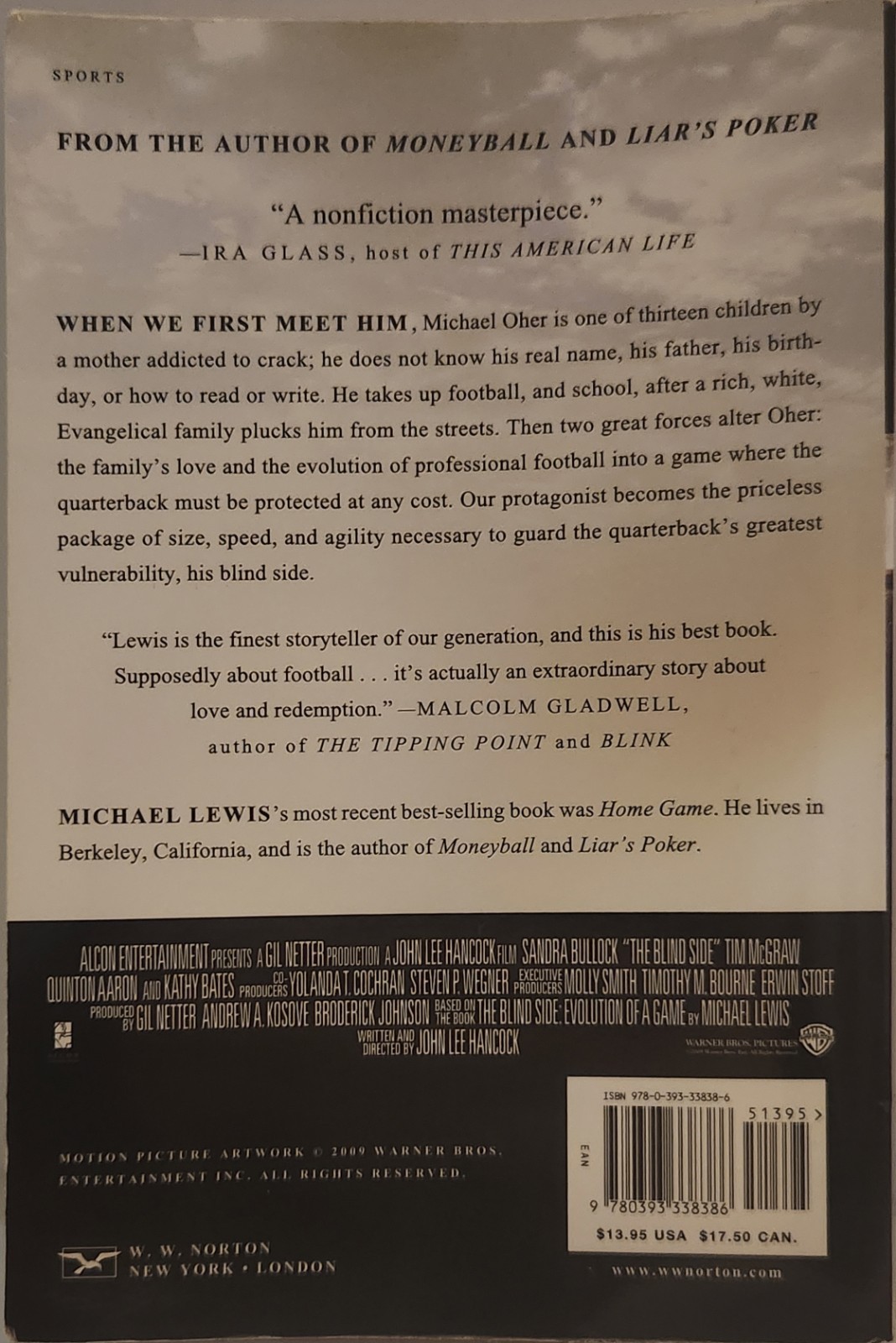 The Blind Side Michael Lewis Michael Oher Football Non-Fiction Book 10.3oz Good!