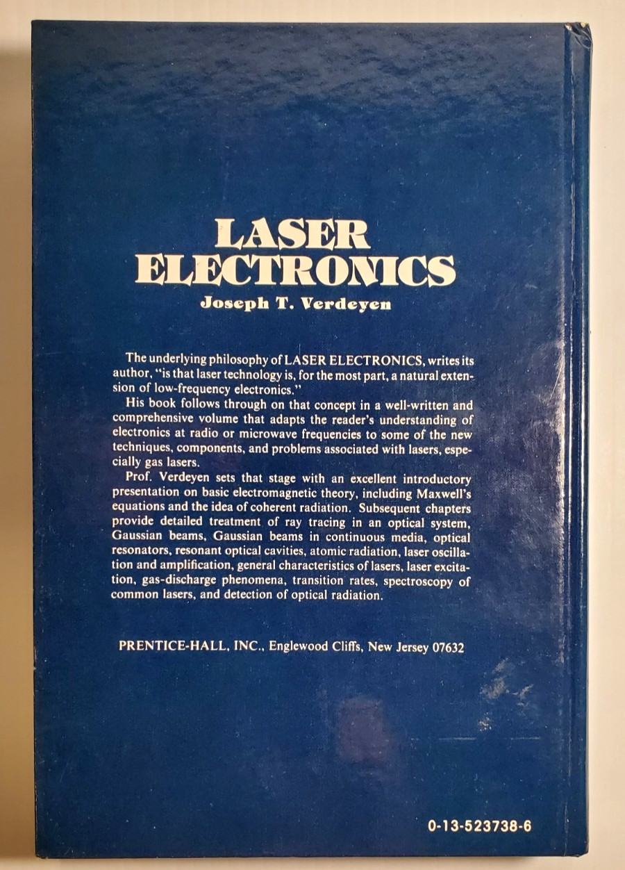 Vintage 1981 Hardcover Book Laser Electronics Joseph T Verdeyen Technology