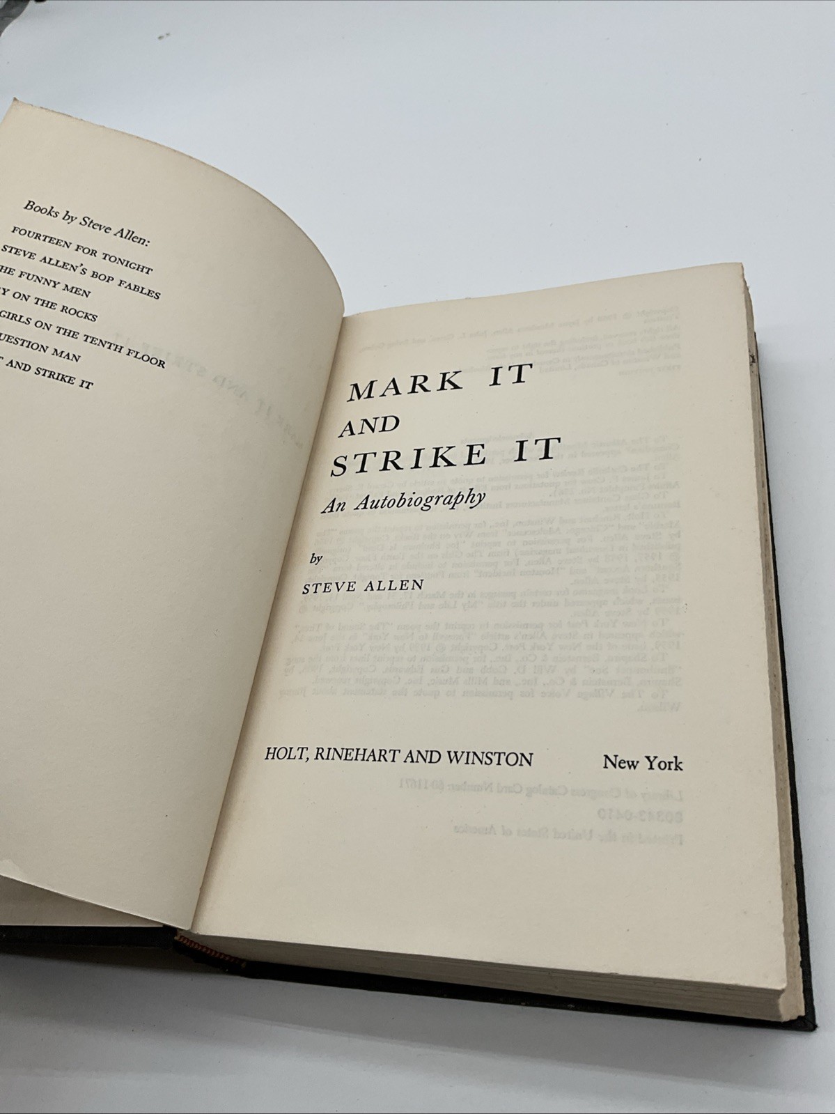 Mark It and Strike It Steve Allen 1960 First Edition Autobiography CJ