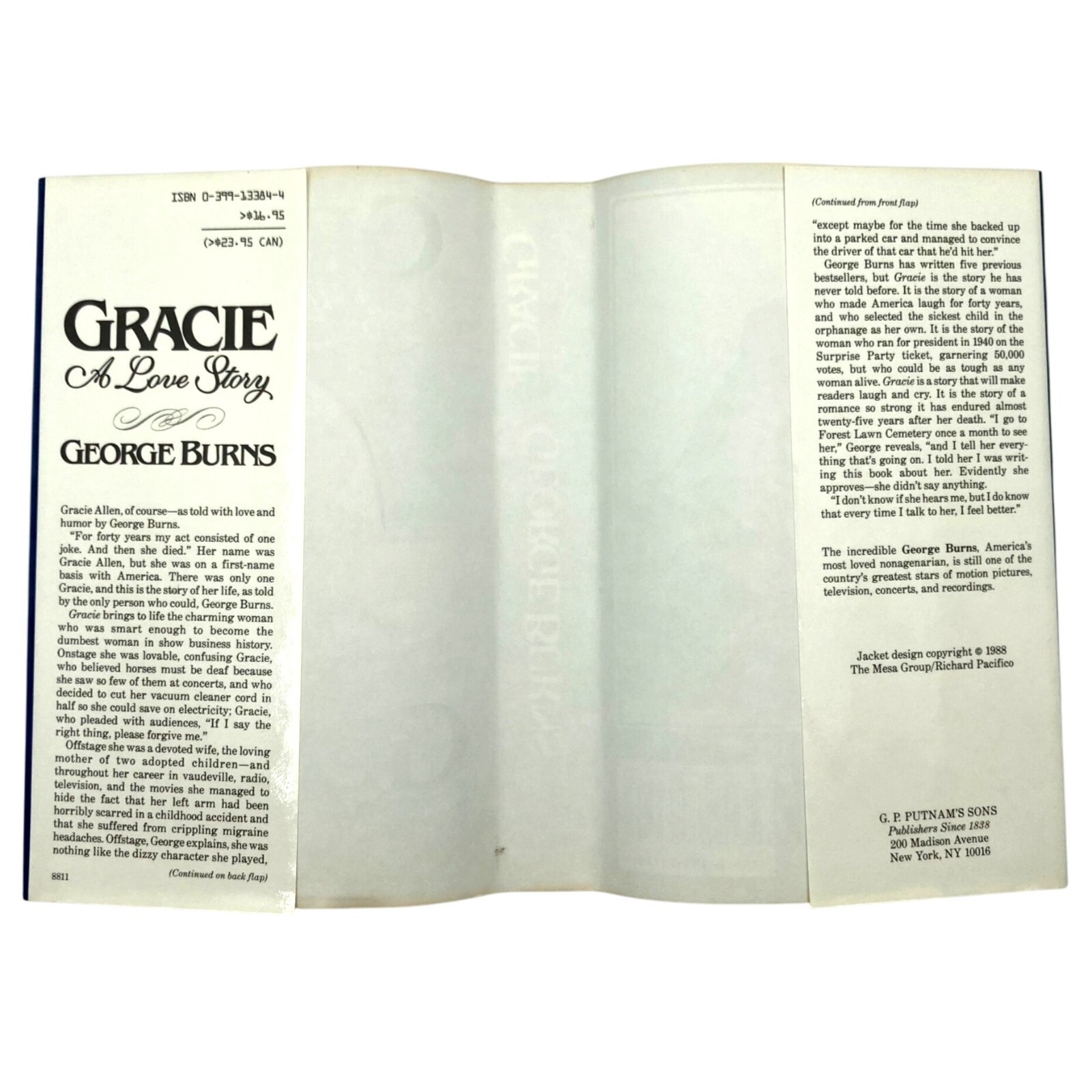 GRACIE A Love Story, George Burns 1988 Putnam Hardcover Dust Jacket Illustrated