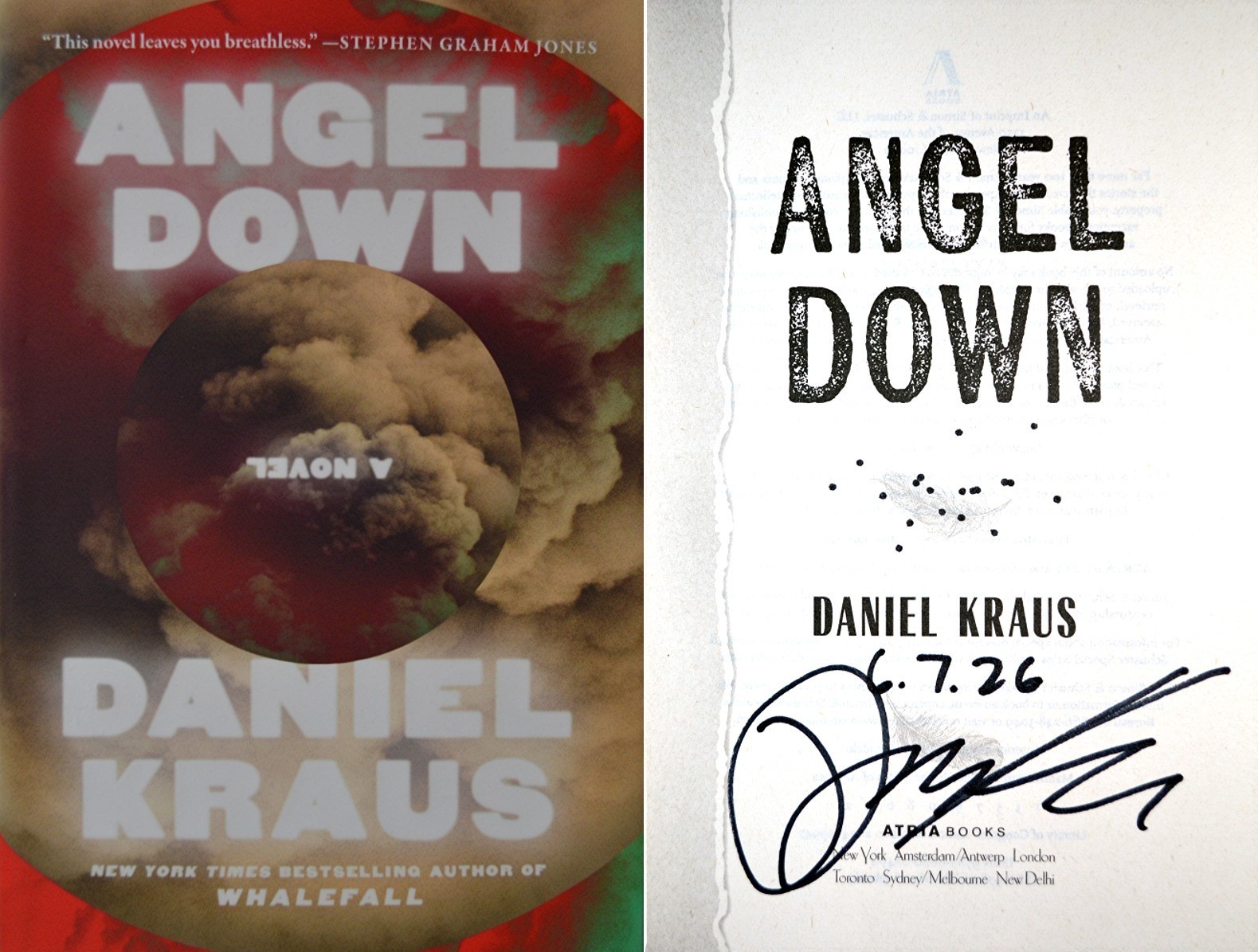 Daniel Kraus~SIGNED AND DATED IN PERSON~Angel Down~1st/1st + Photos! Pulitzer!