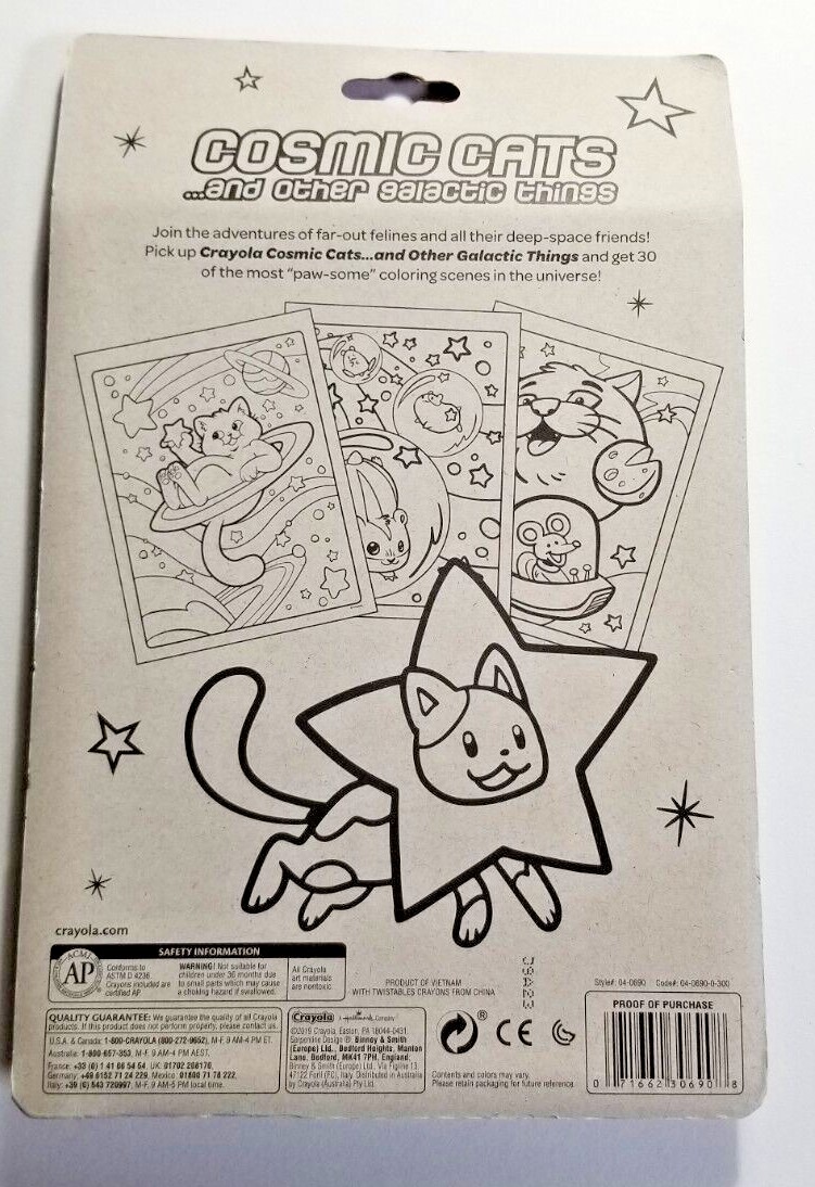 Cosmic Cats Activity Book 30 Coloring Pages + Crayons by Crayola Travel Home FUN
