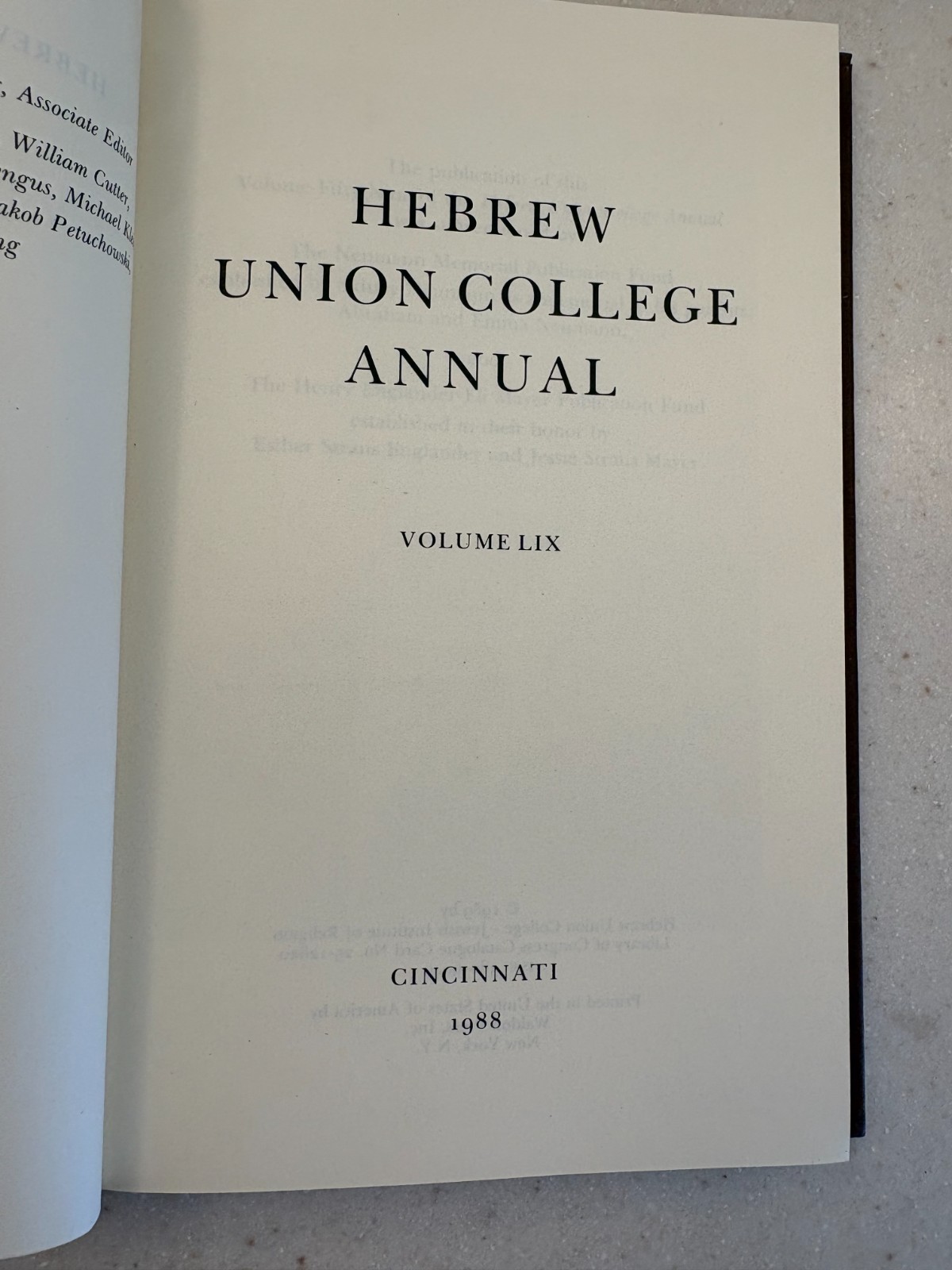 Hebrew Union College Annual, Volume LIX, 1988