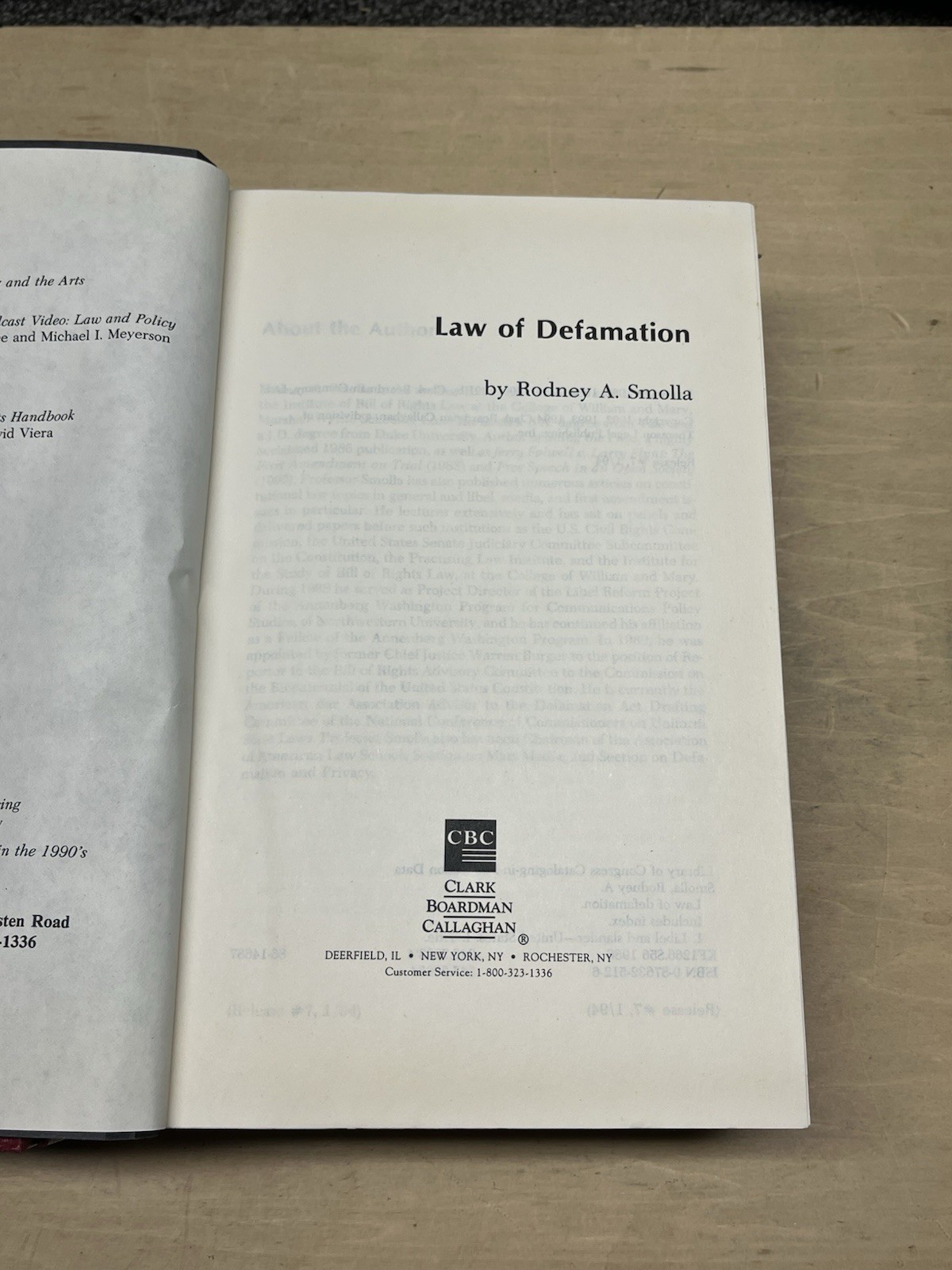 Law of Defamation by Rodney A. Smolla Hardcover 1994 Clark Boardman Callaghan