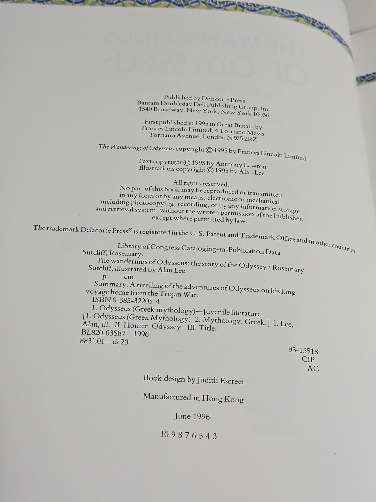 The Wanderings of Odysseus: THE STORY OF THE ODYSSEY Hardcover DUST JACKET 1996