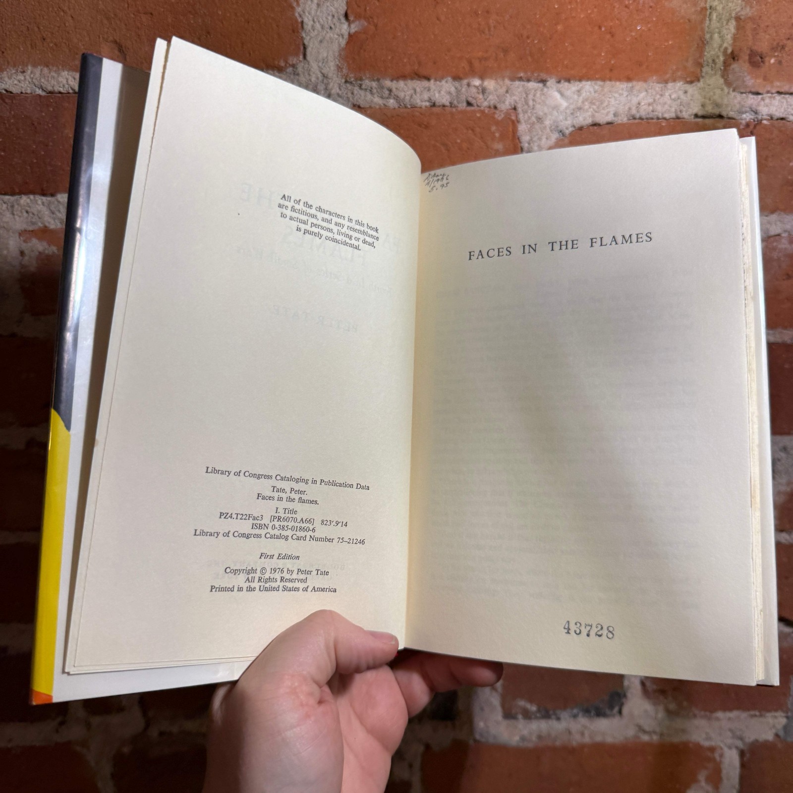 Faces In The Flames – Peter Tate – 1976 1st Doubleday Hardback